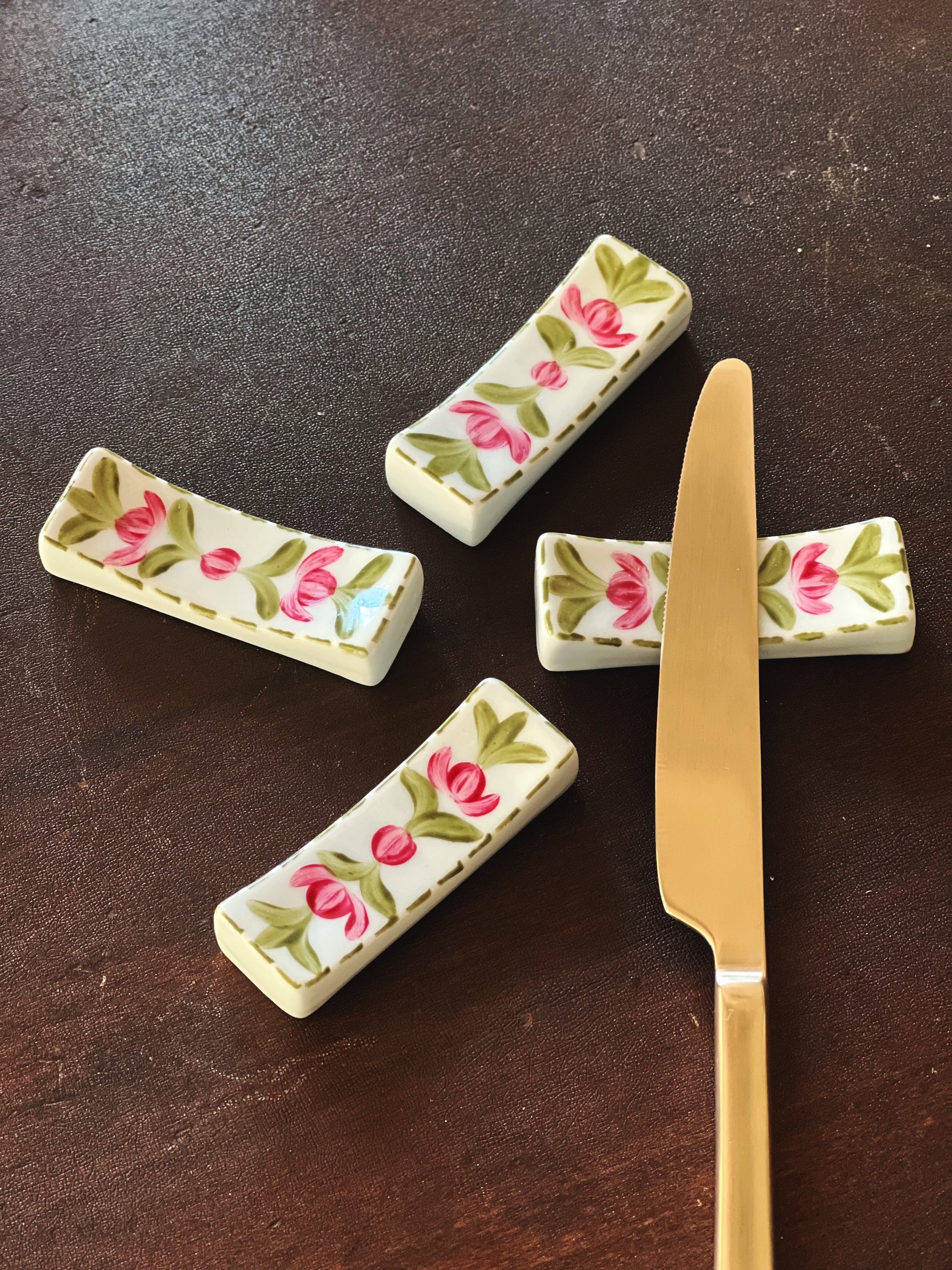 Set of 4 Hand Painted Ceramic Knife Rests Made in Spain