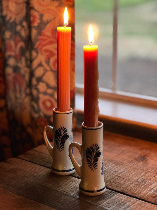 pair of Delft blue candleholders