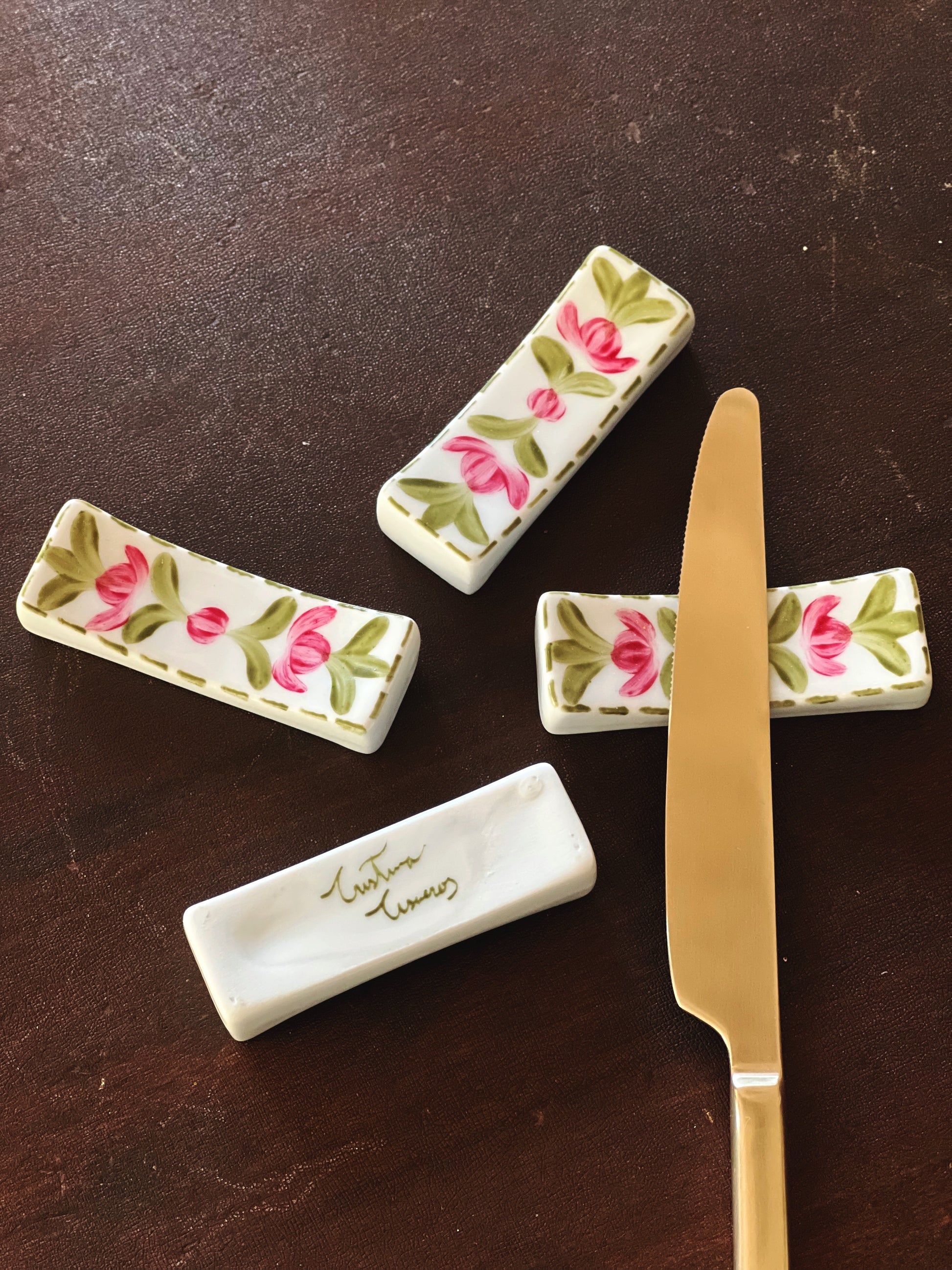 Set of 4 Hand Painted Ceramic Knife Rests Made in Spain