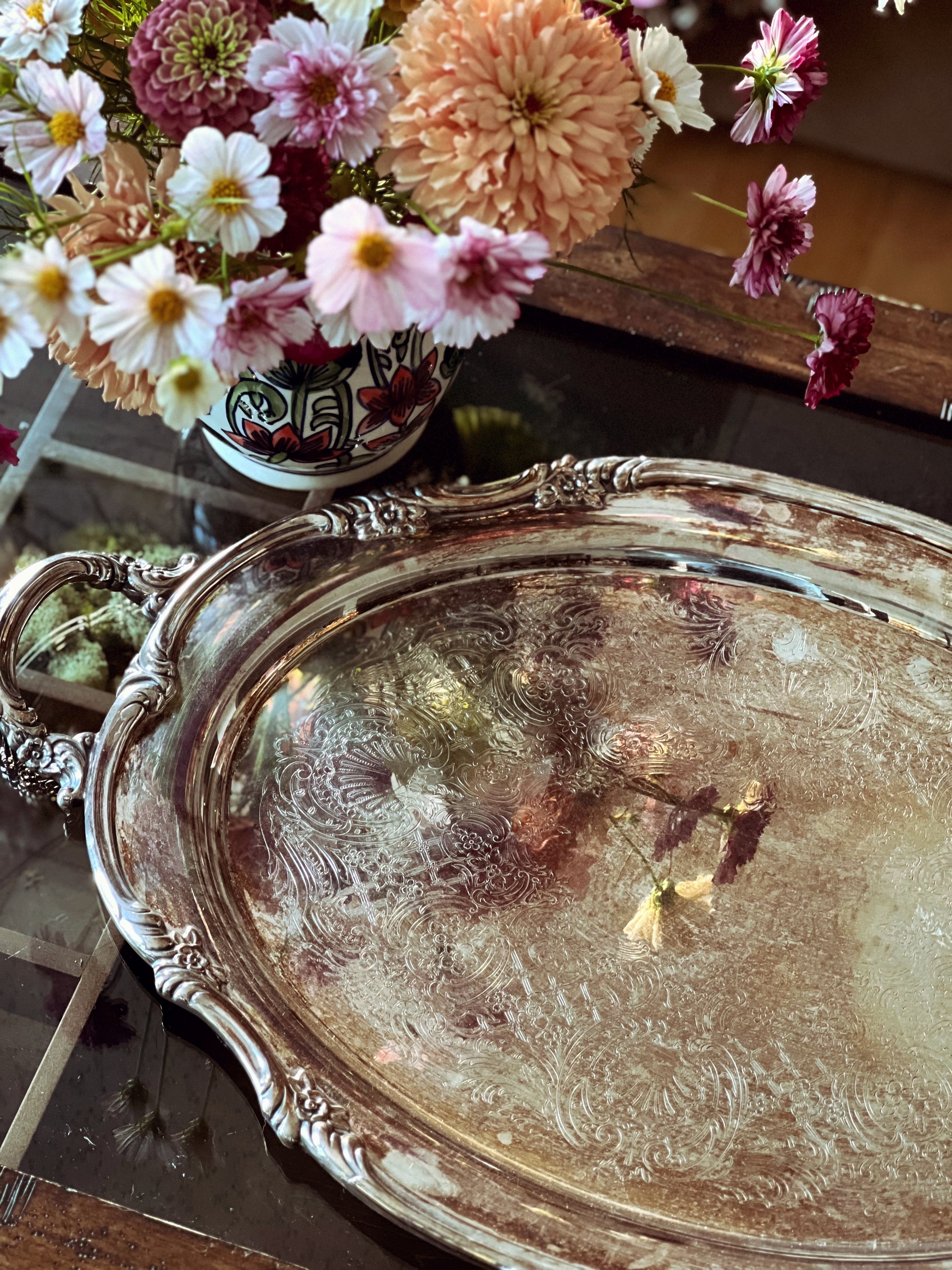 Large Vintage Reed & Barton Two Handle Oval Silver Waiter's Tray