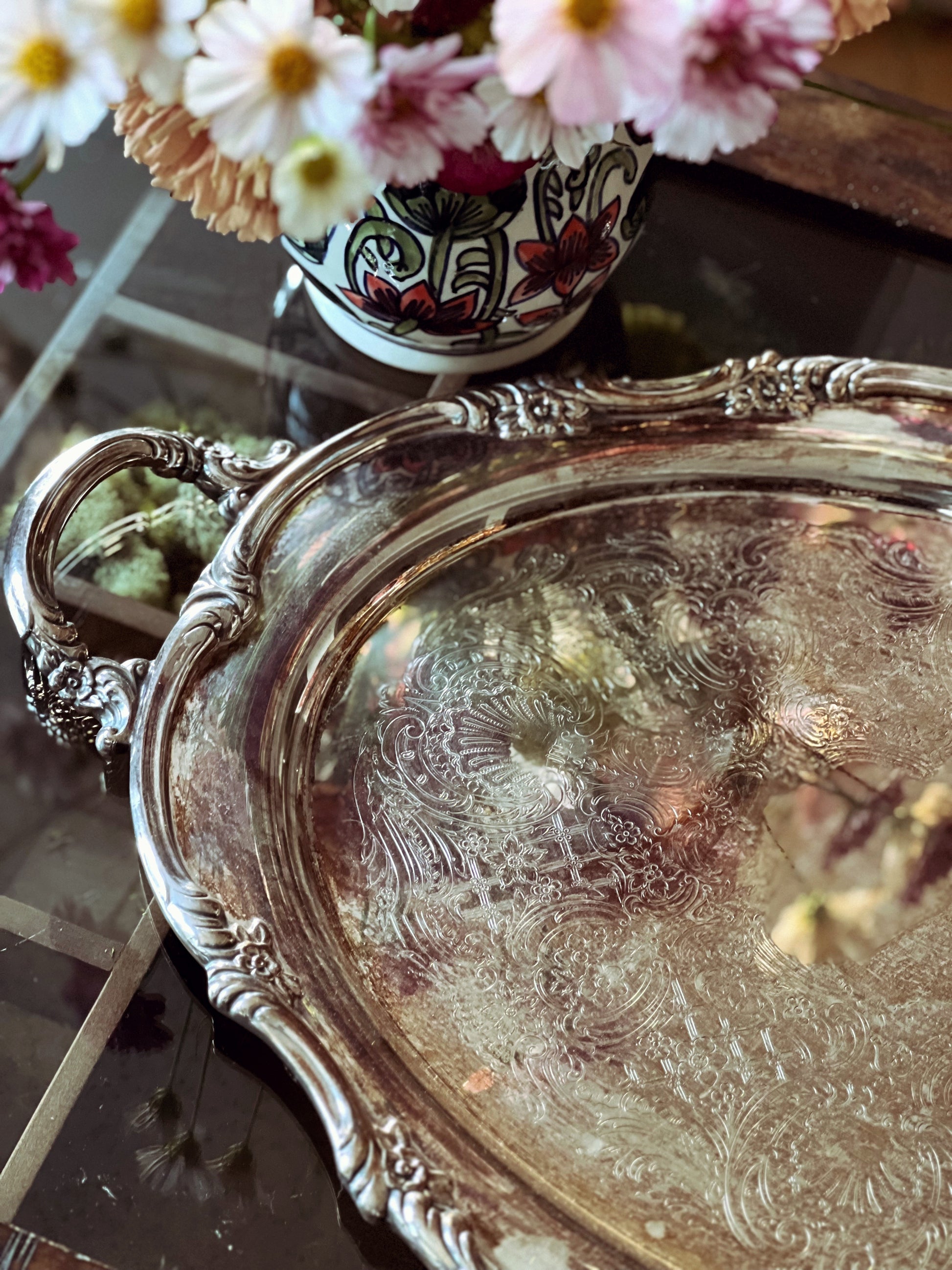 Large Vintage Reed & Barton Two Handle Oval Silver Waiter's Tray