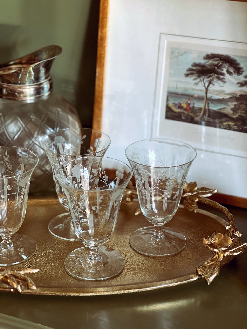 Vintage Etched Crystal Iced Tea Glass