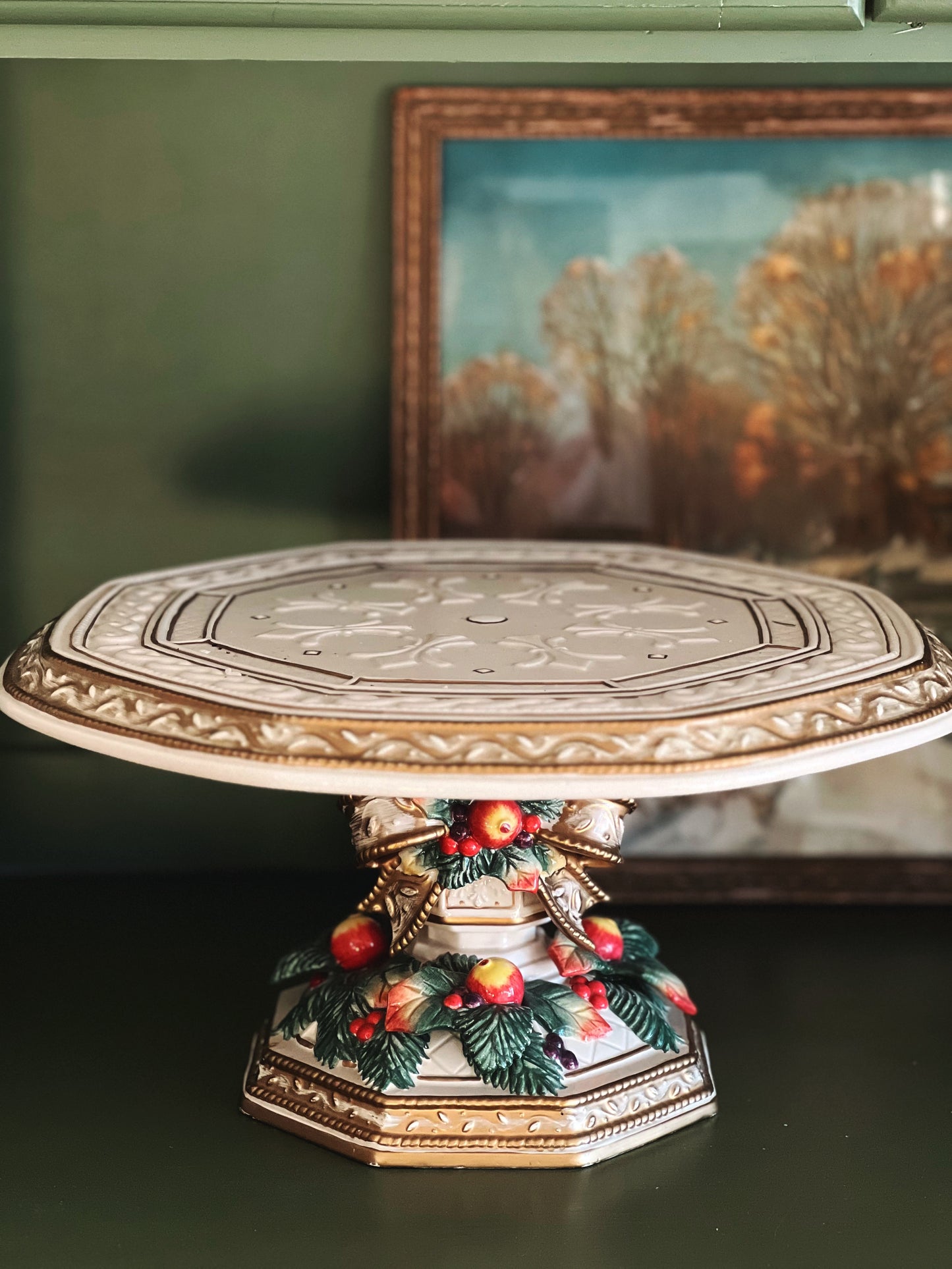 Vintage Fitz & Floyd Snowy Woods Cake Stand