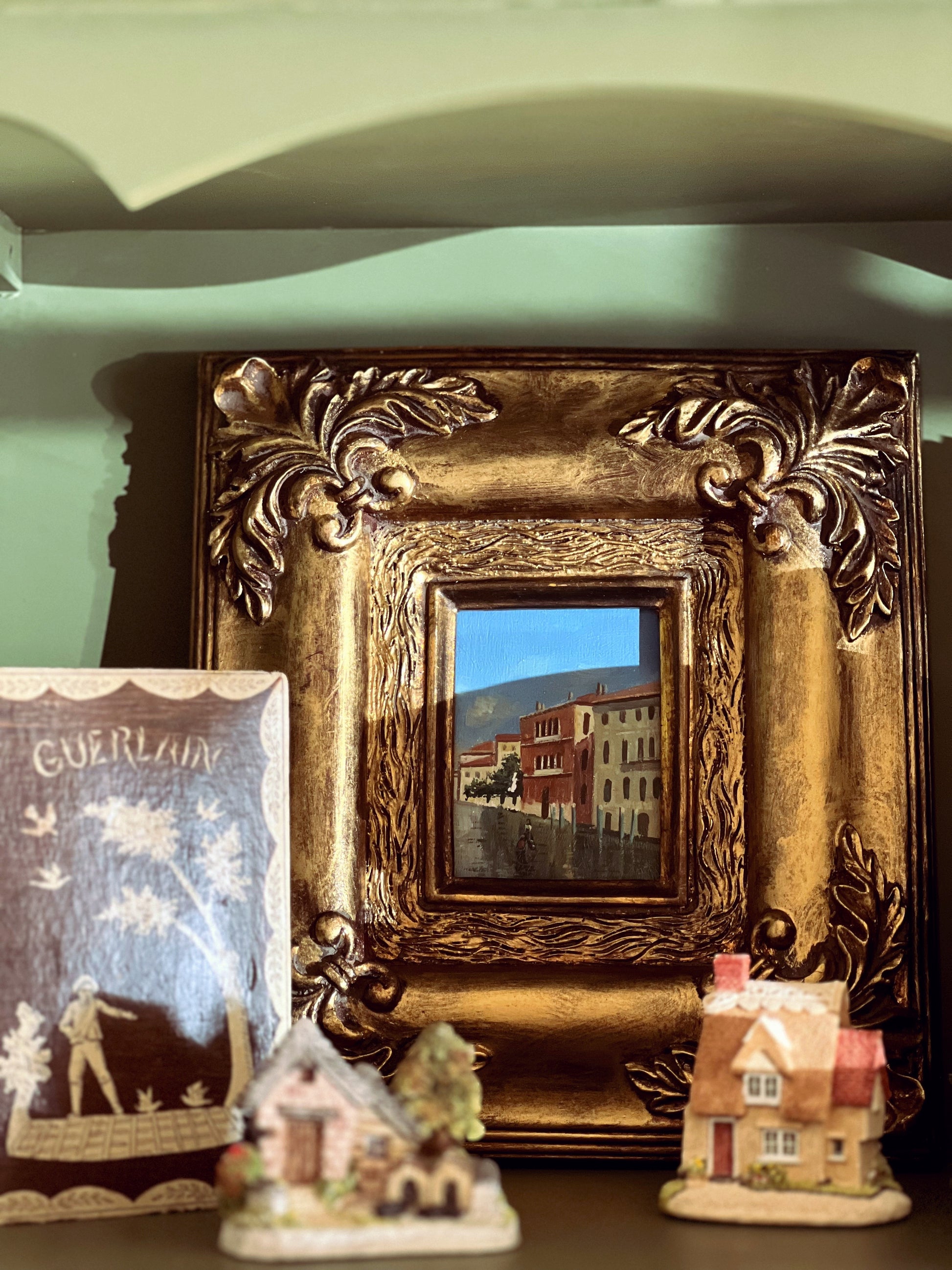 Vintage Framed Venice Painting Floral Oil on Board