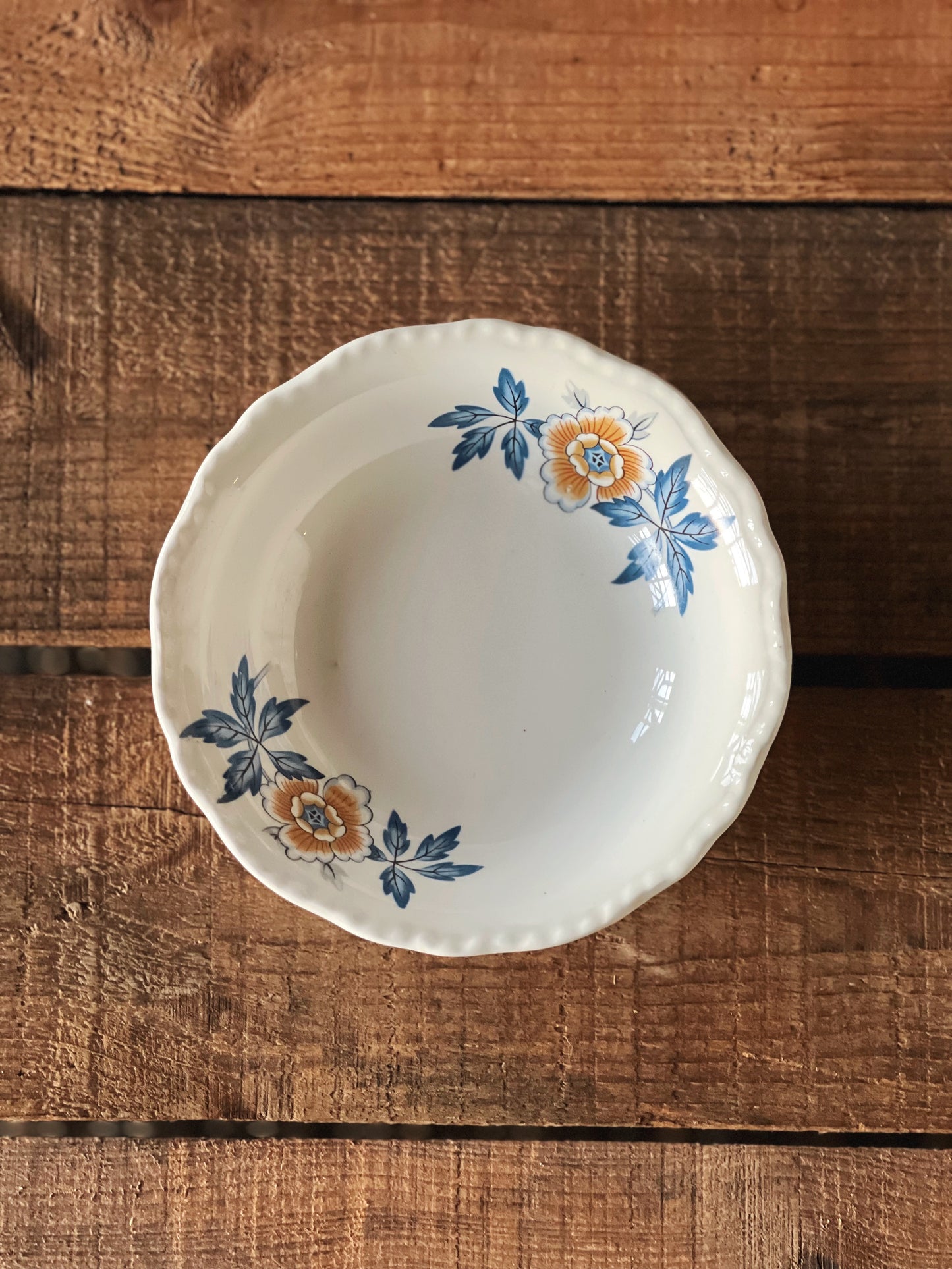 blue and yellow floral berry bowl