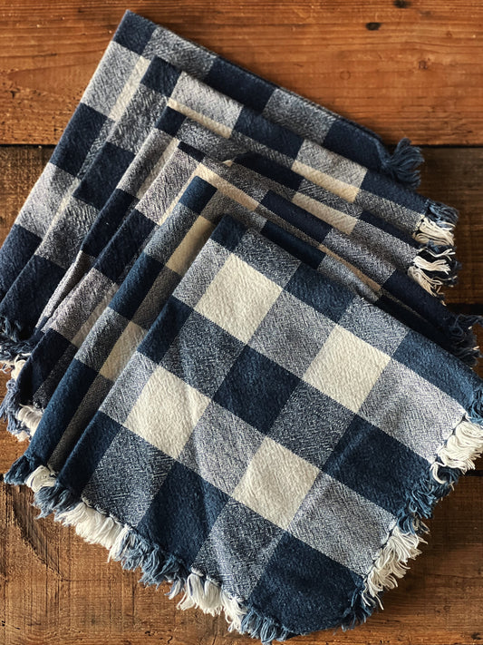 Set of 6 Navy Blue Buffalo Plaid Napkins