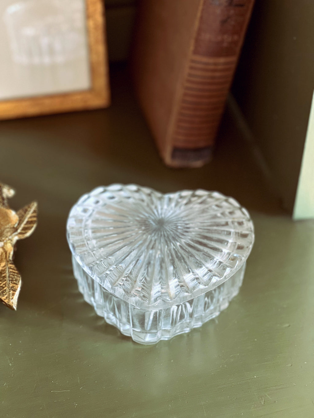 Vintage Cut Glass Heart Trinket Box