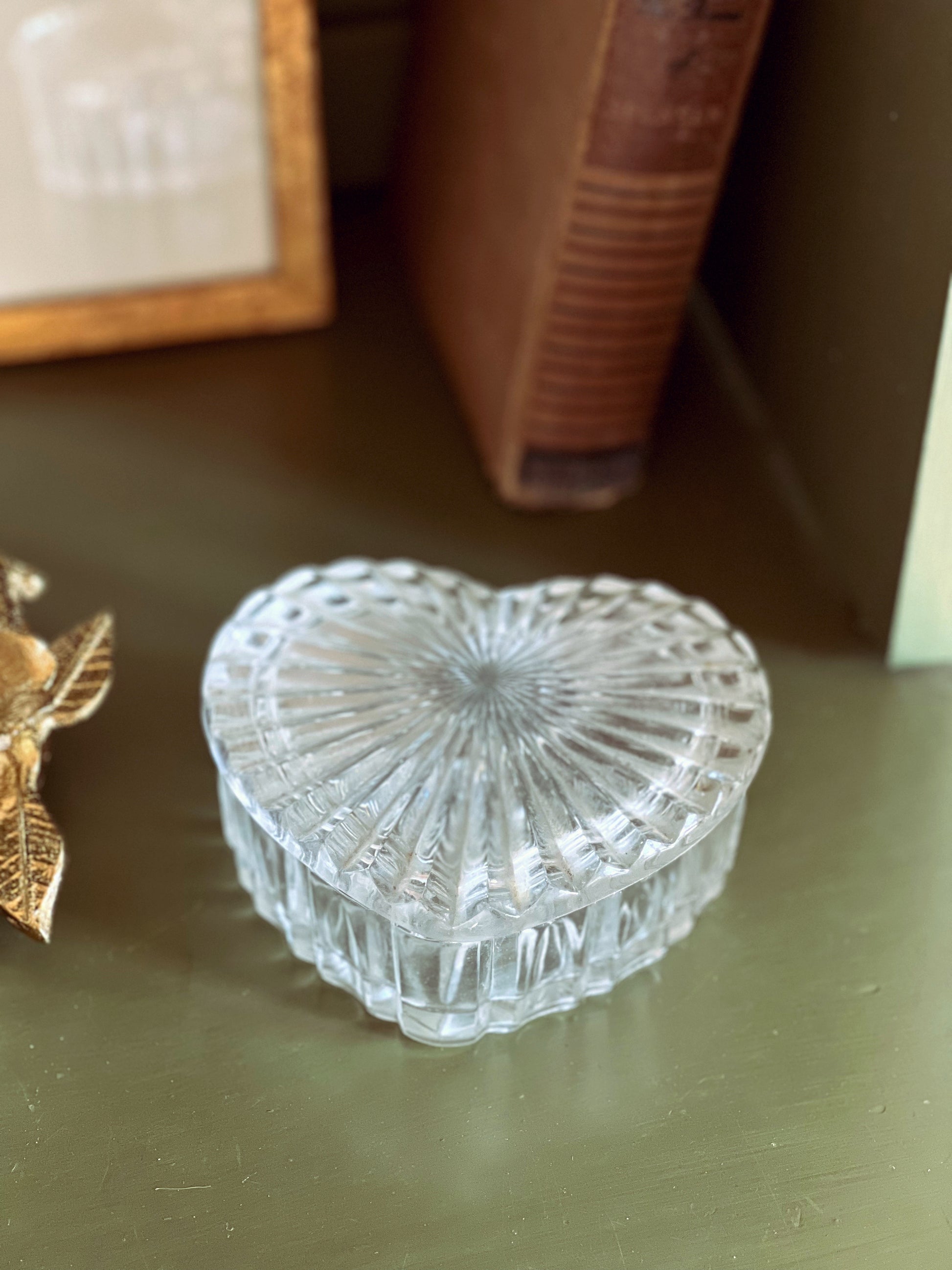 Vintage Cut Glass Heart Trinket Box