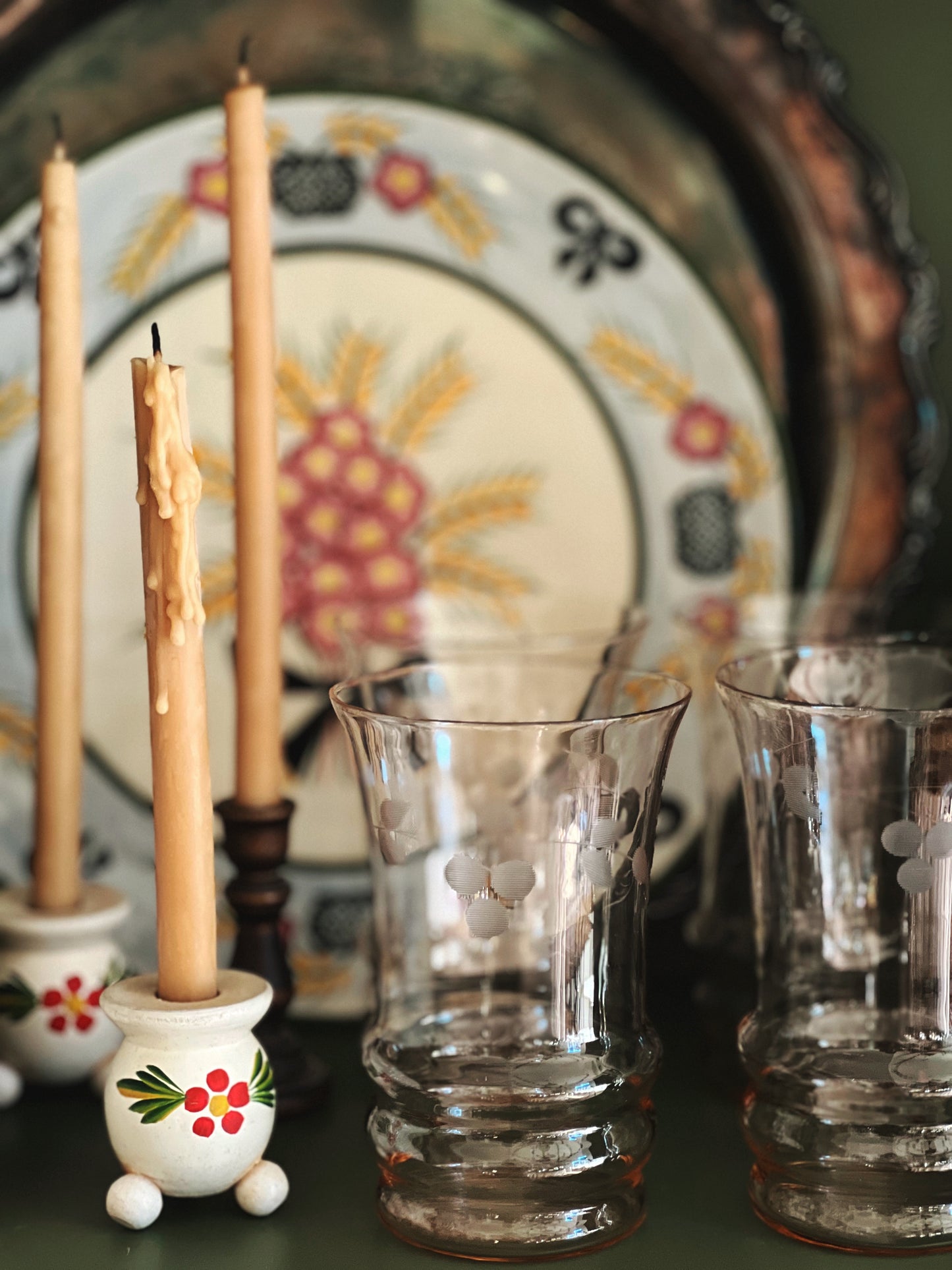 tiny hand painted wood candleholder