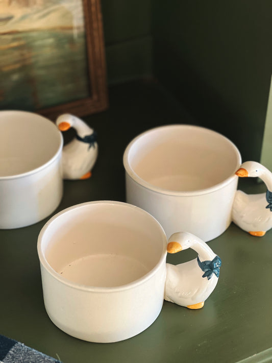 set of soup mugs with a goose handle