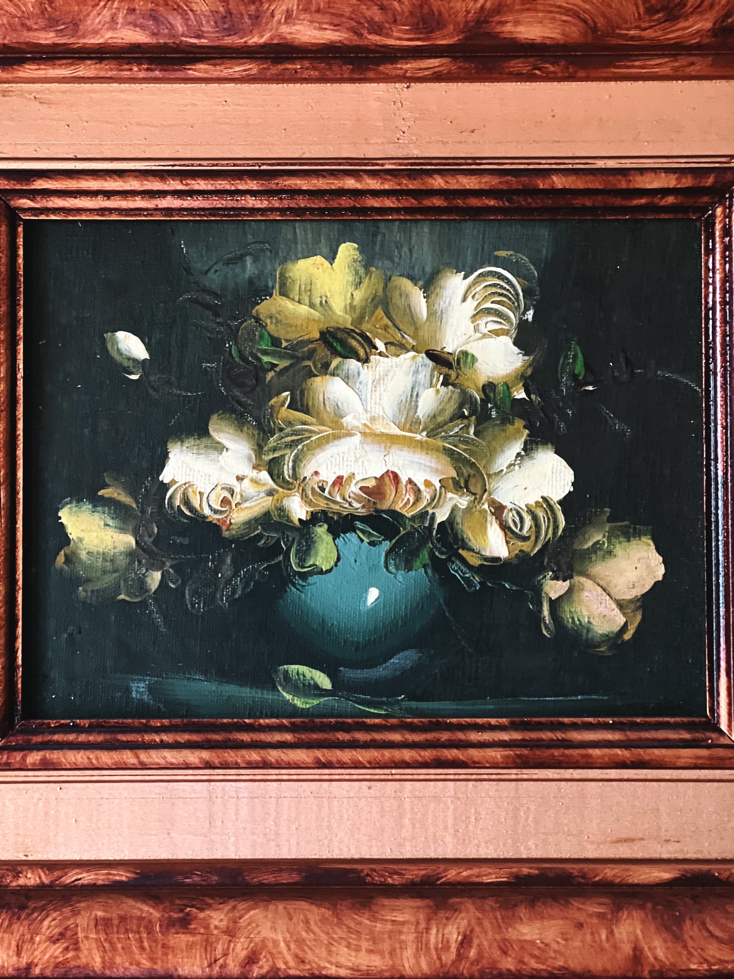 Vintage Framed Still Life Painting Floral Oil on Board