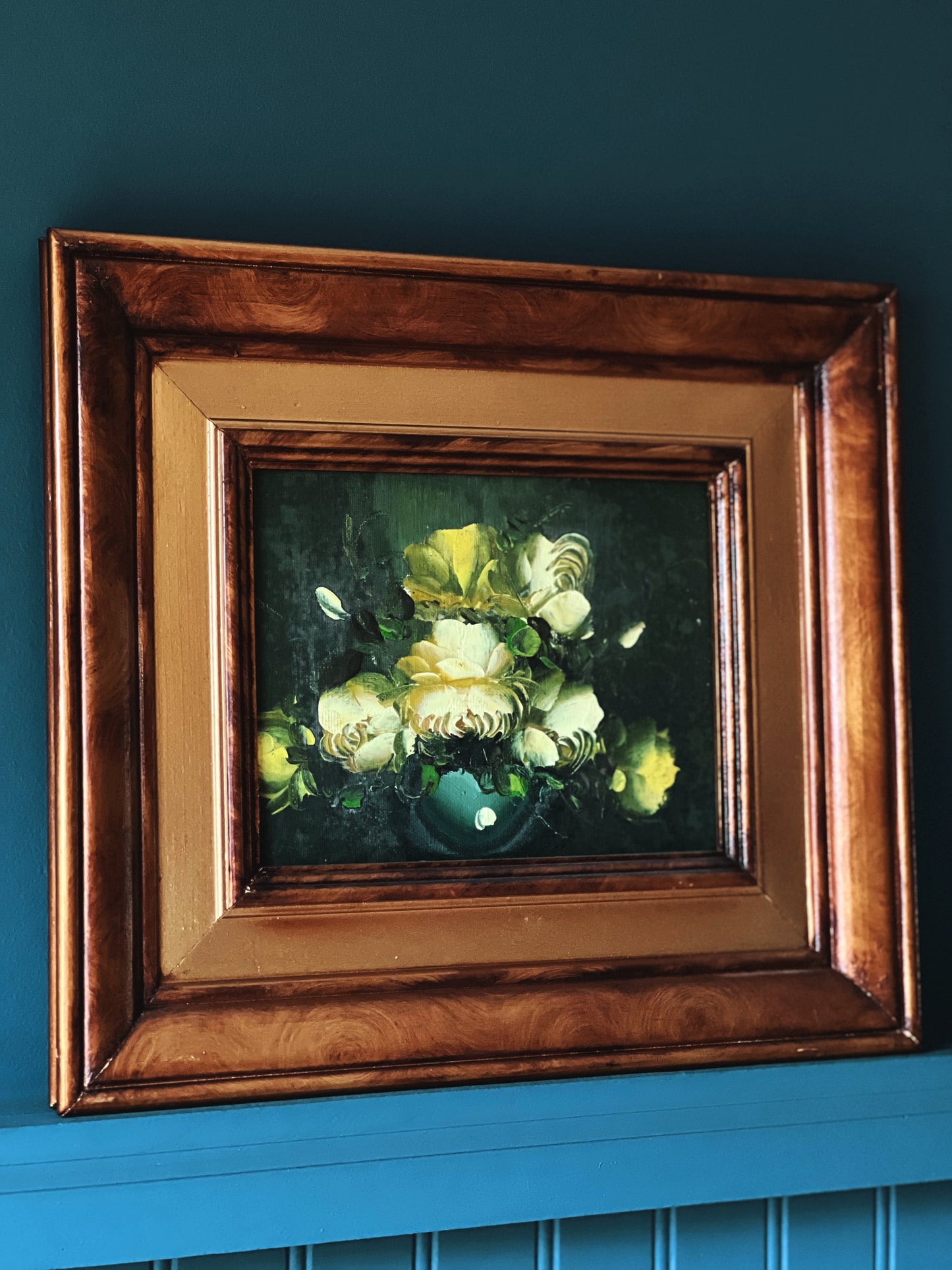 Vintage Framed Still Life Painting Floral Oil on Board