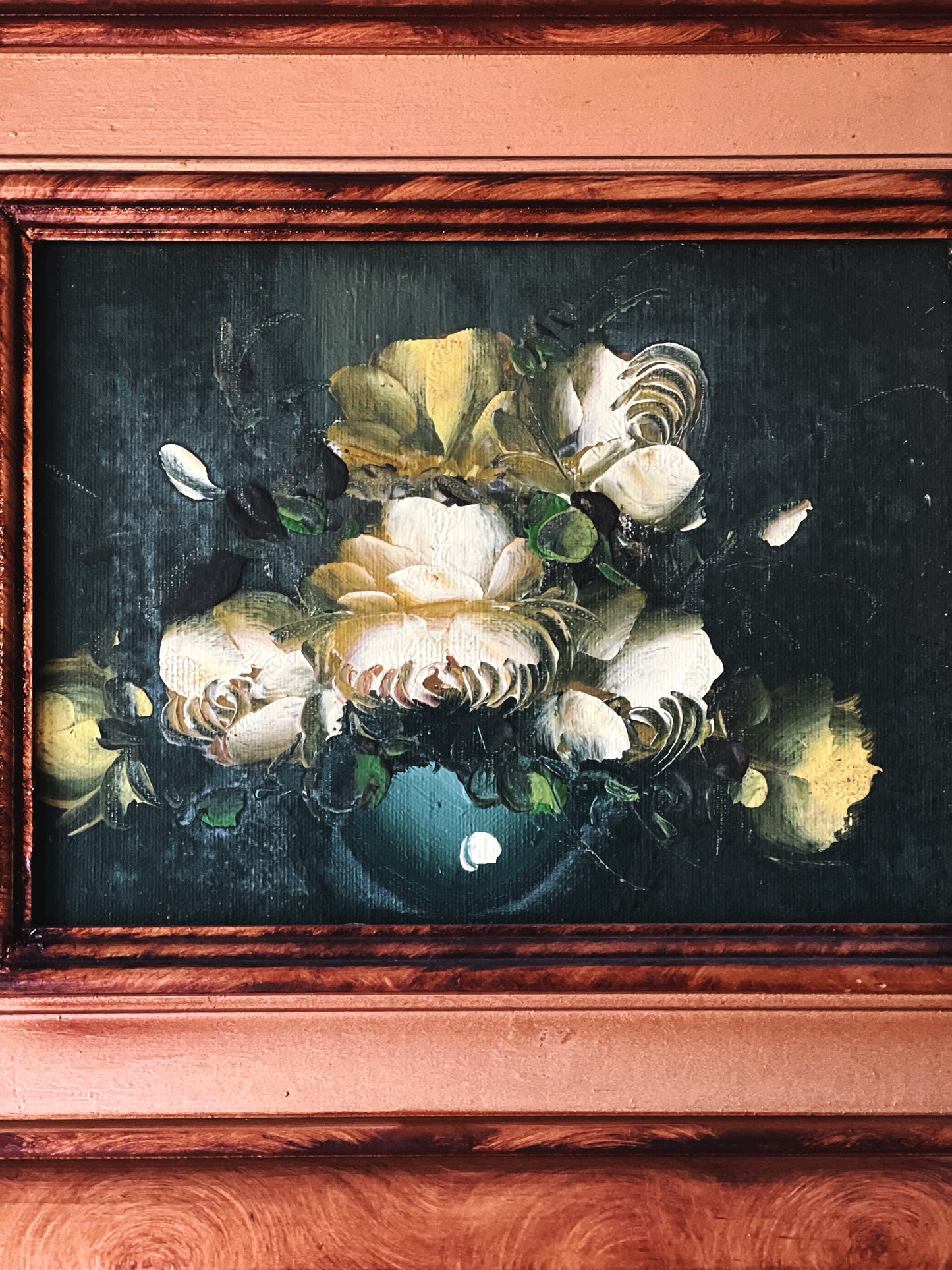 Vintage Framed Still Life Painting Floral Oil on Board