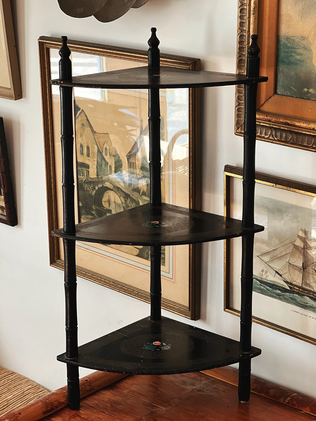Vintage Black Corner Shelf
