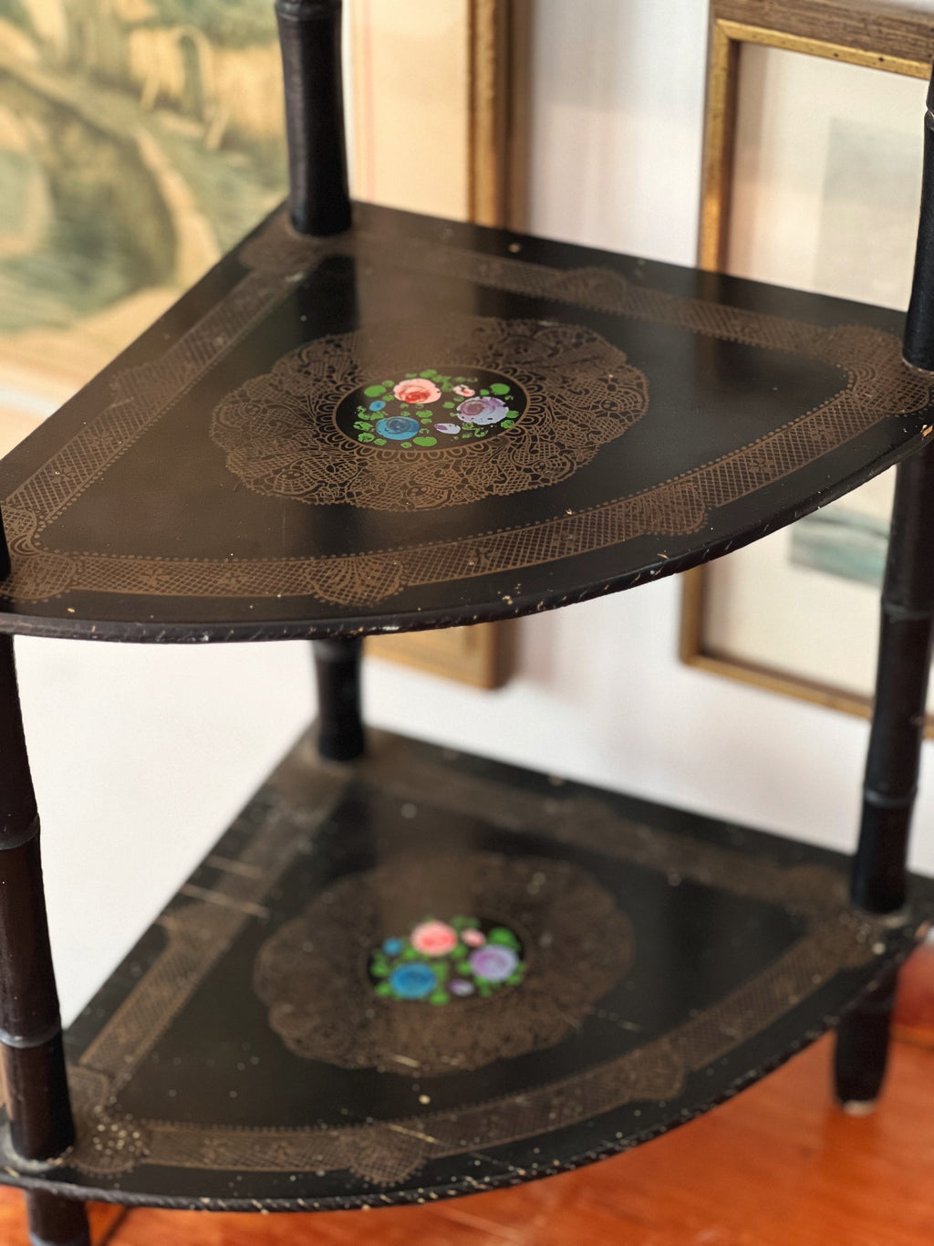 Vintage Black Corner Shelf