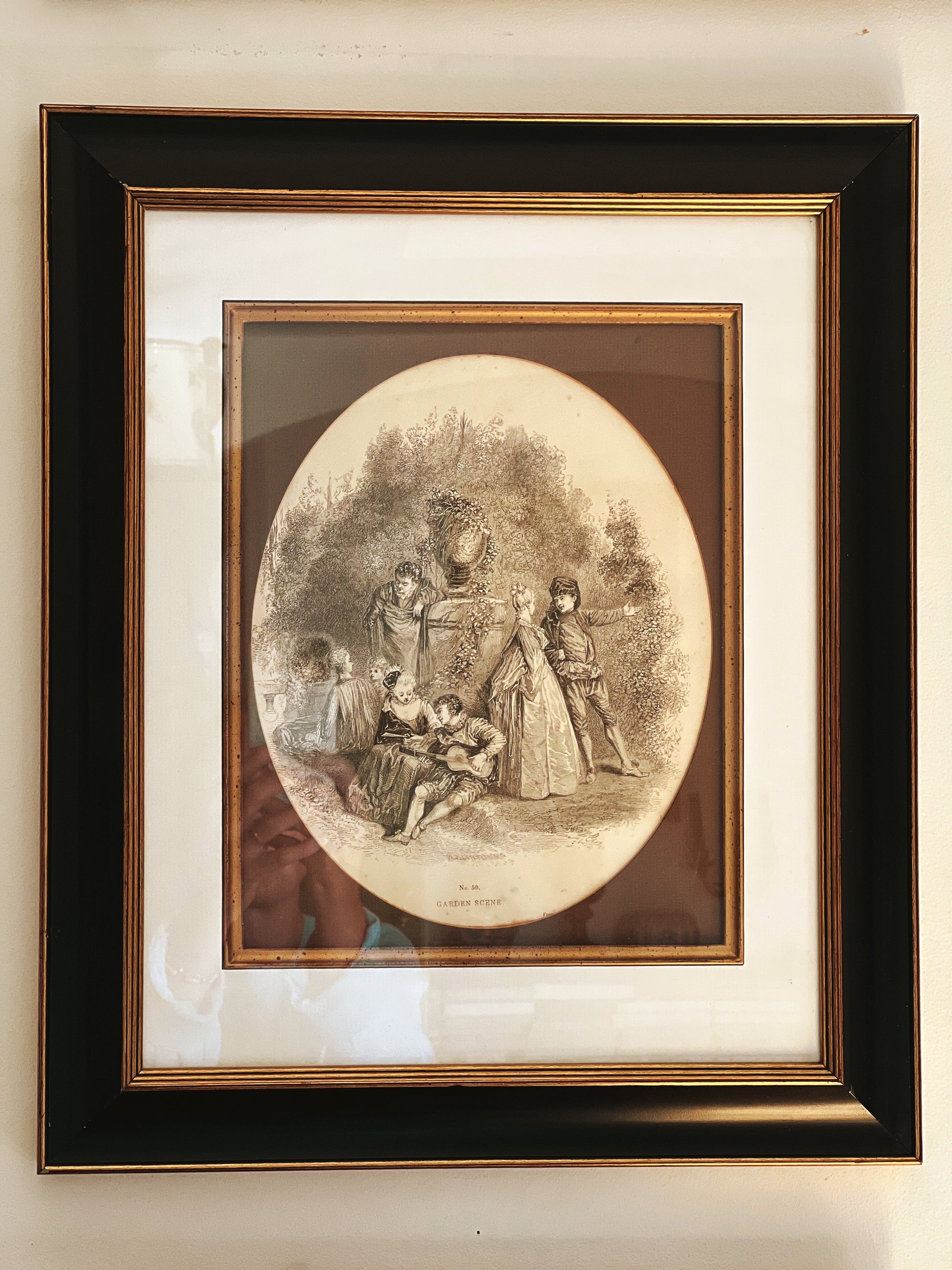 Vintage Framed Watteau Engraving Print