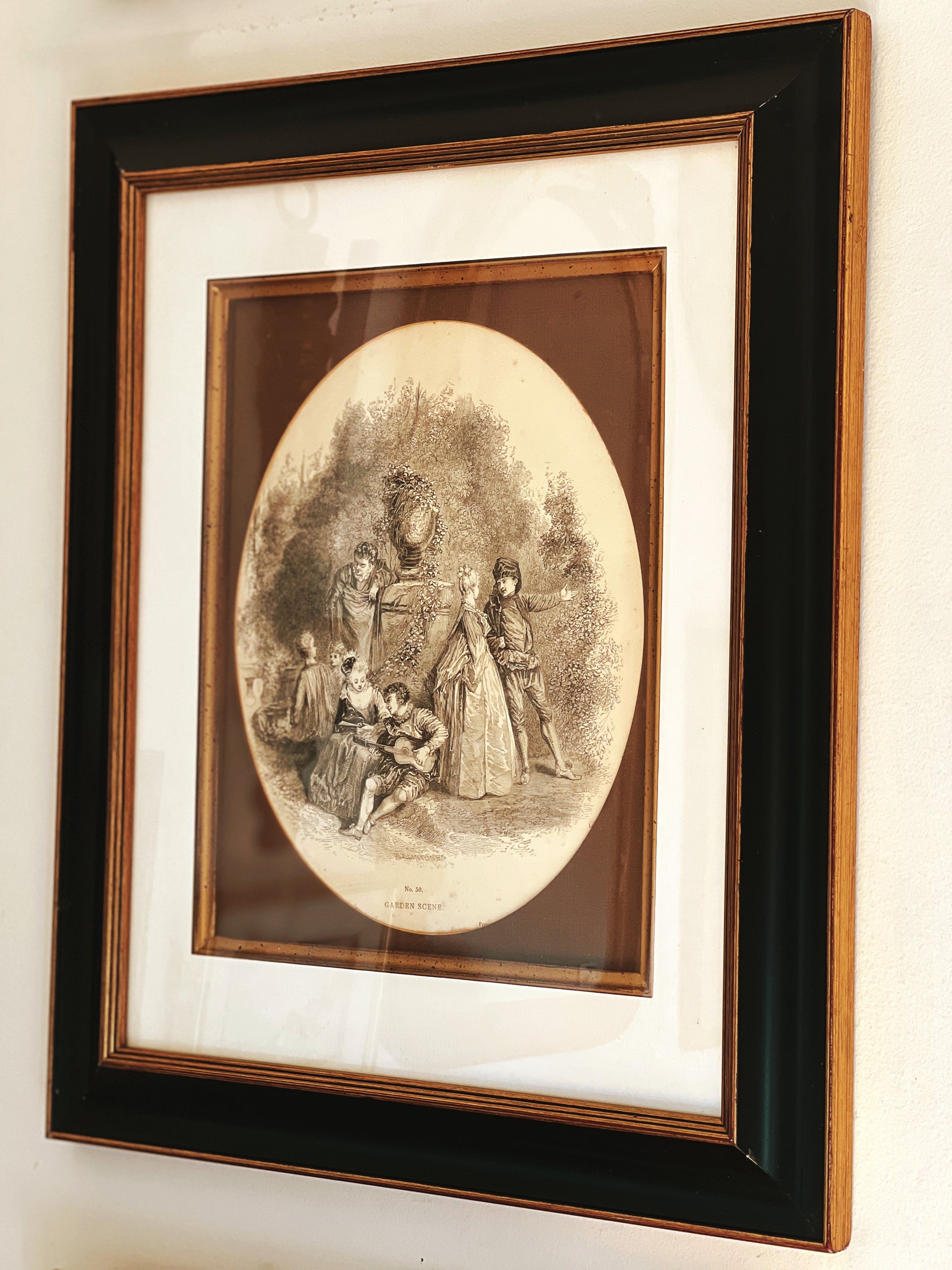 Vintage Framed Watteau Engraving Print