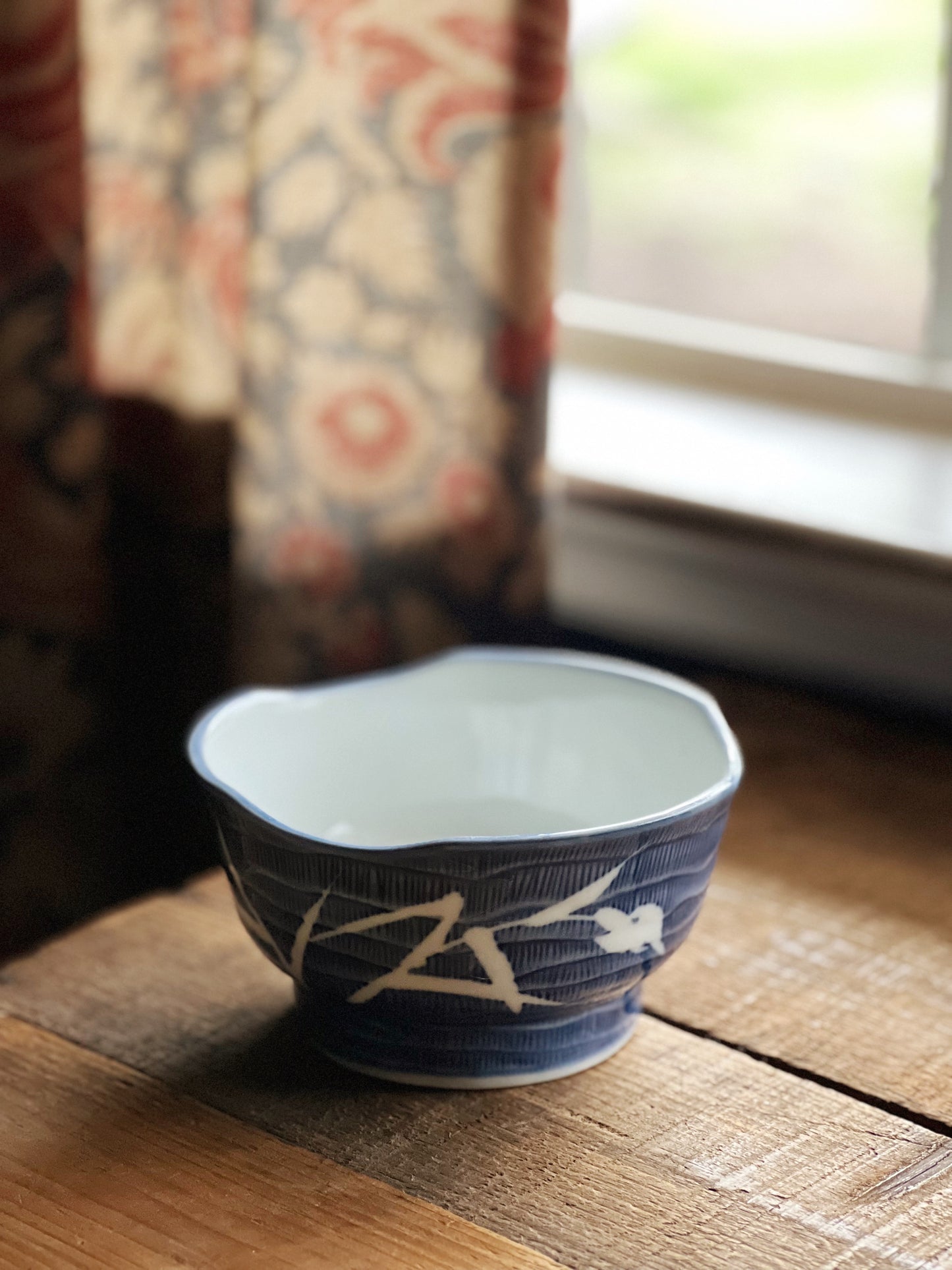 blue and white vintage rice bowl