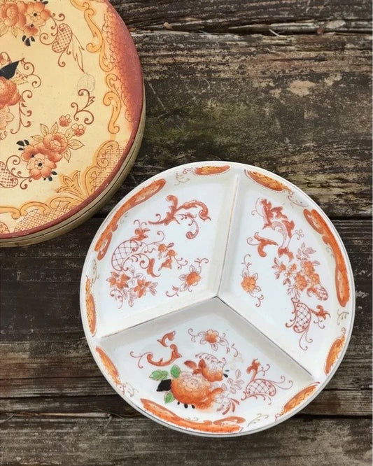 red white and navy blue hand painted serving plate