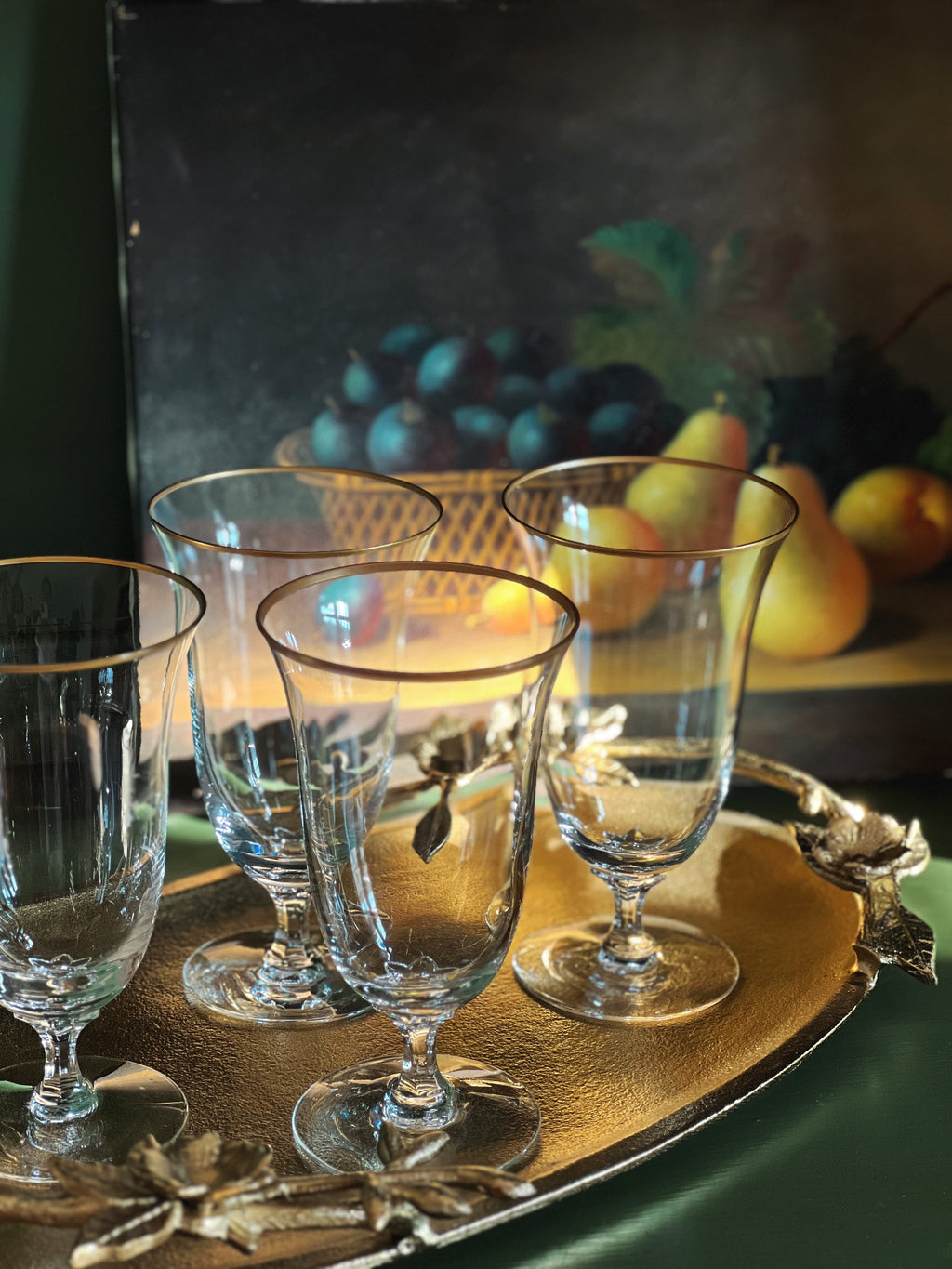 Set of 4 Vintage Crystal Gold Rim Iced Tea Glasses