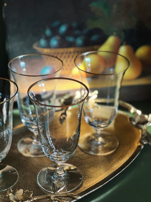 Set of 4 Vintage Crystal Gold Rim Iced Tea Glasses