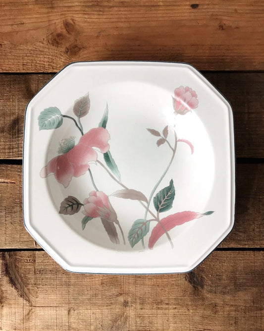 square soup bowls with pink and green flowers