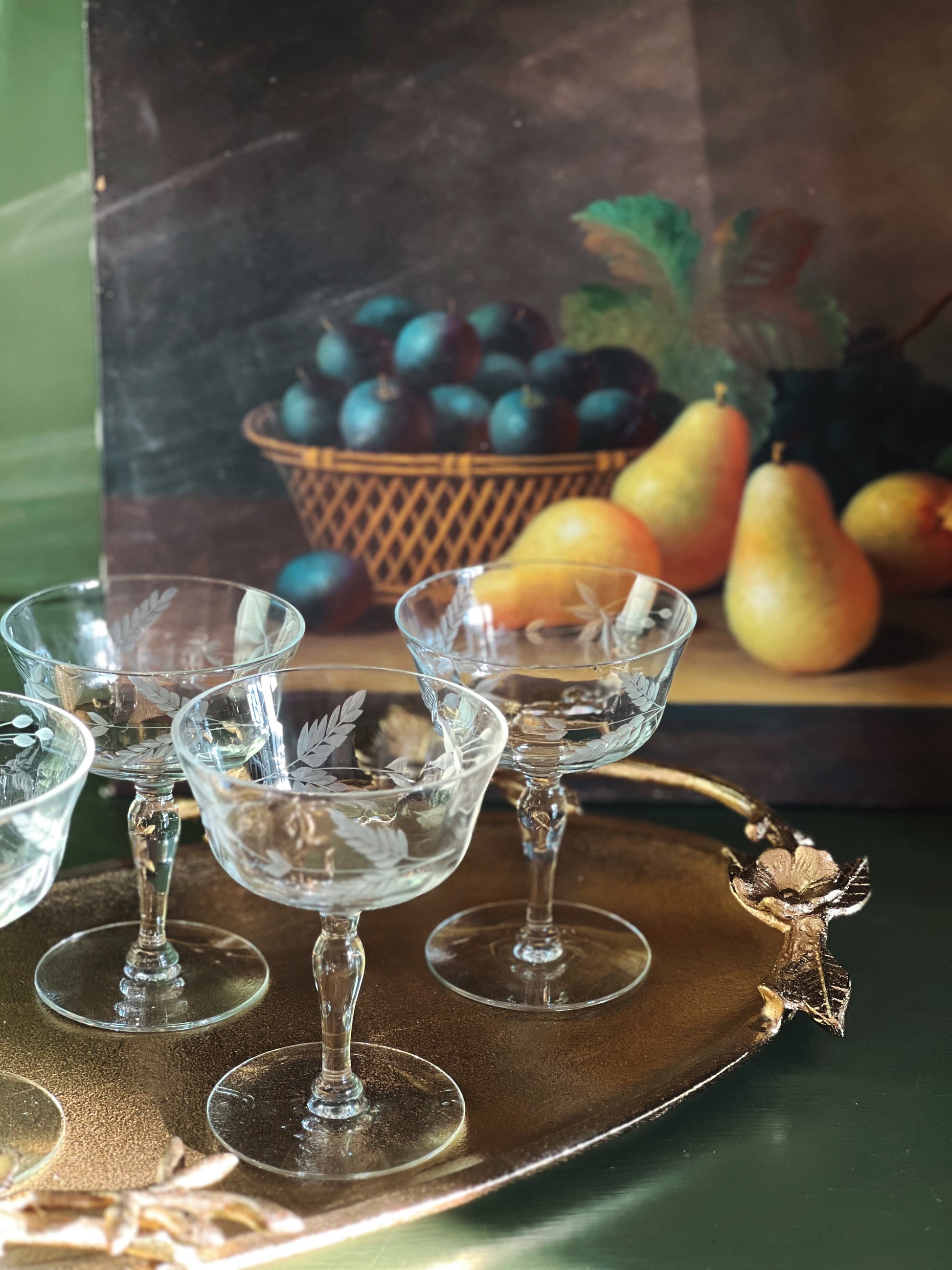 Vintage Etched Crystal Champagne Coupe
