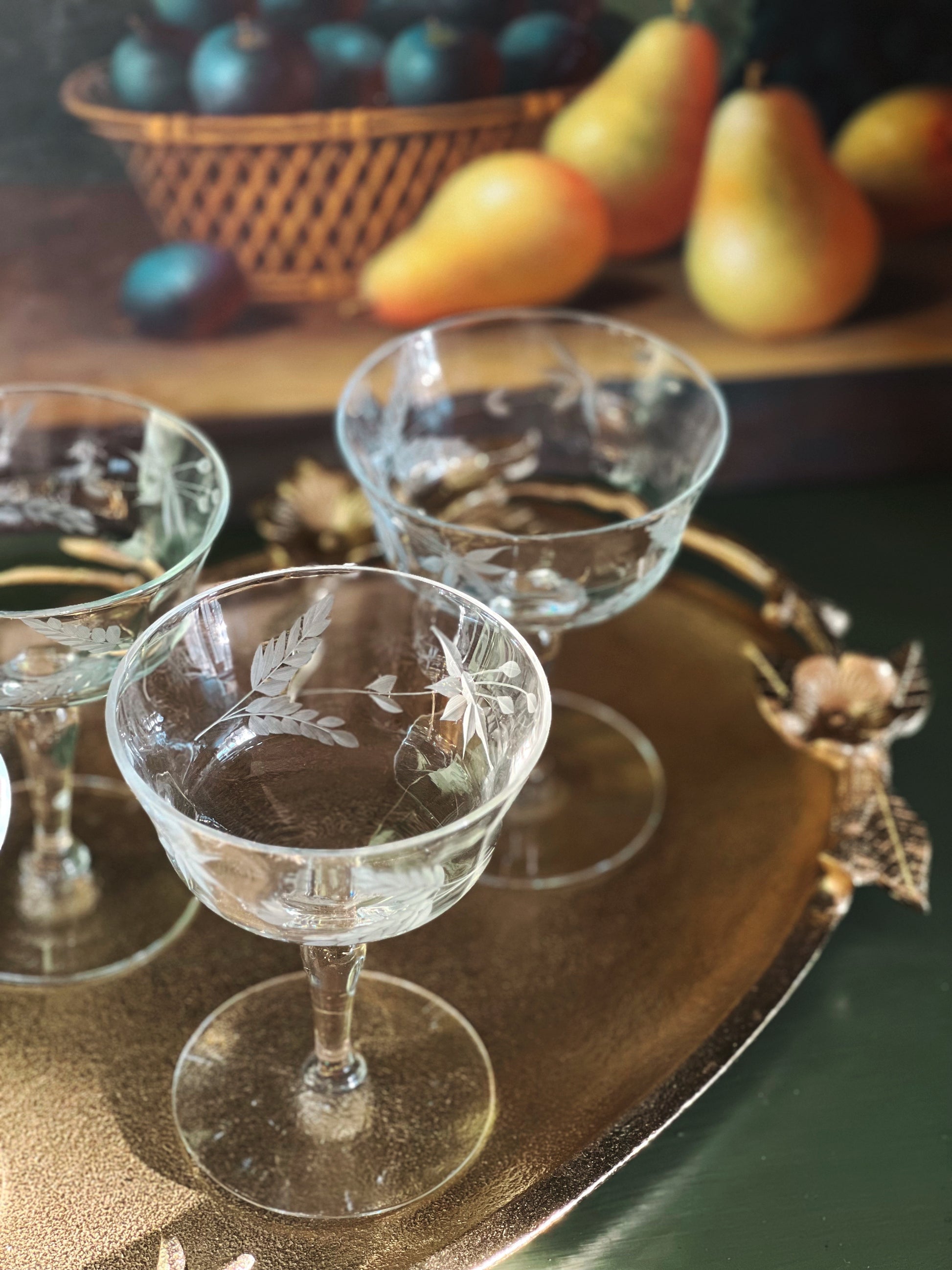 Vintage Etched Crystal Champagne Coupe