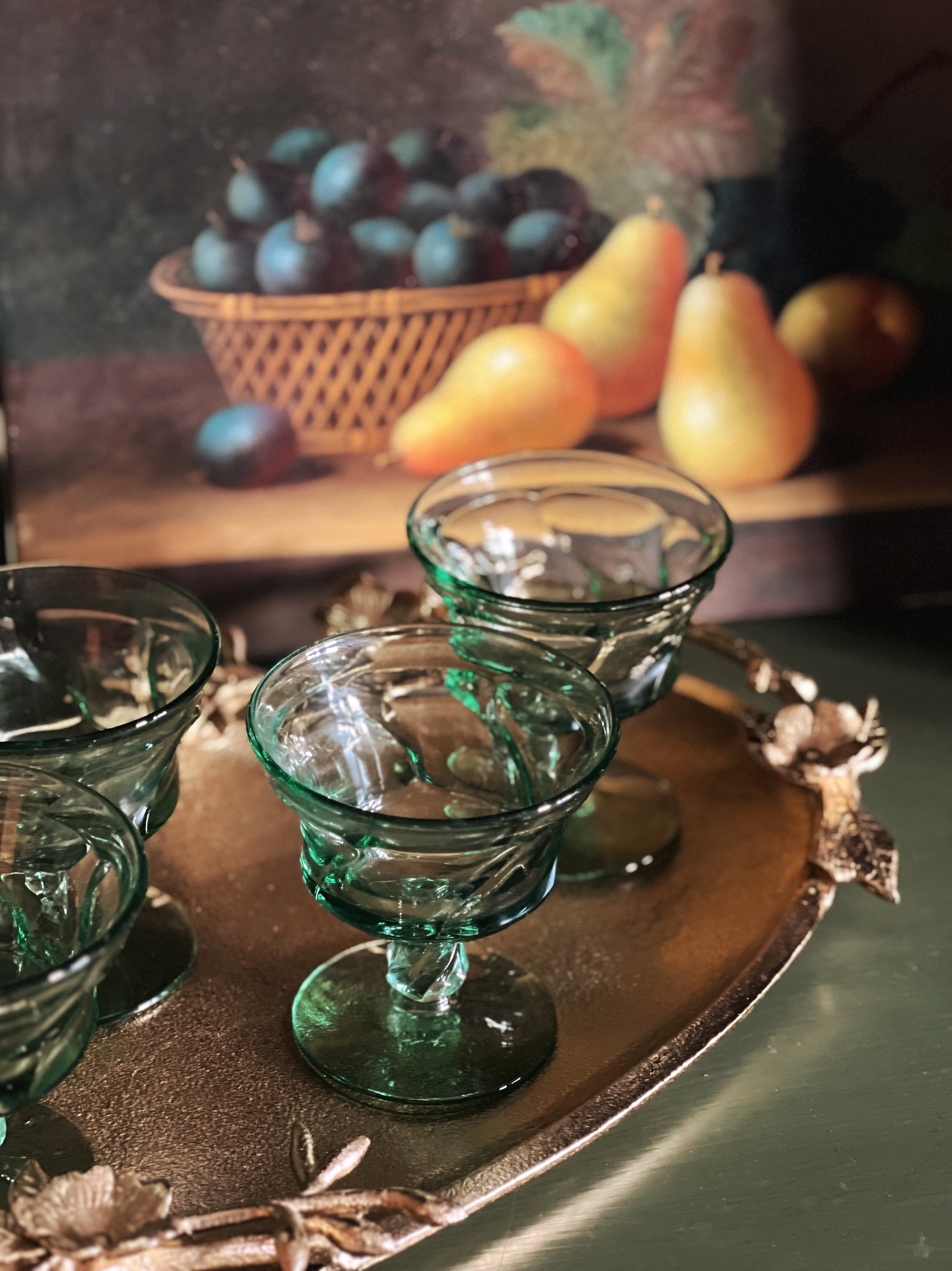 Vintage Fostoria Jamestown Green Tall Sherbet/Champagne Glass