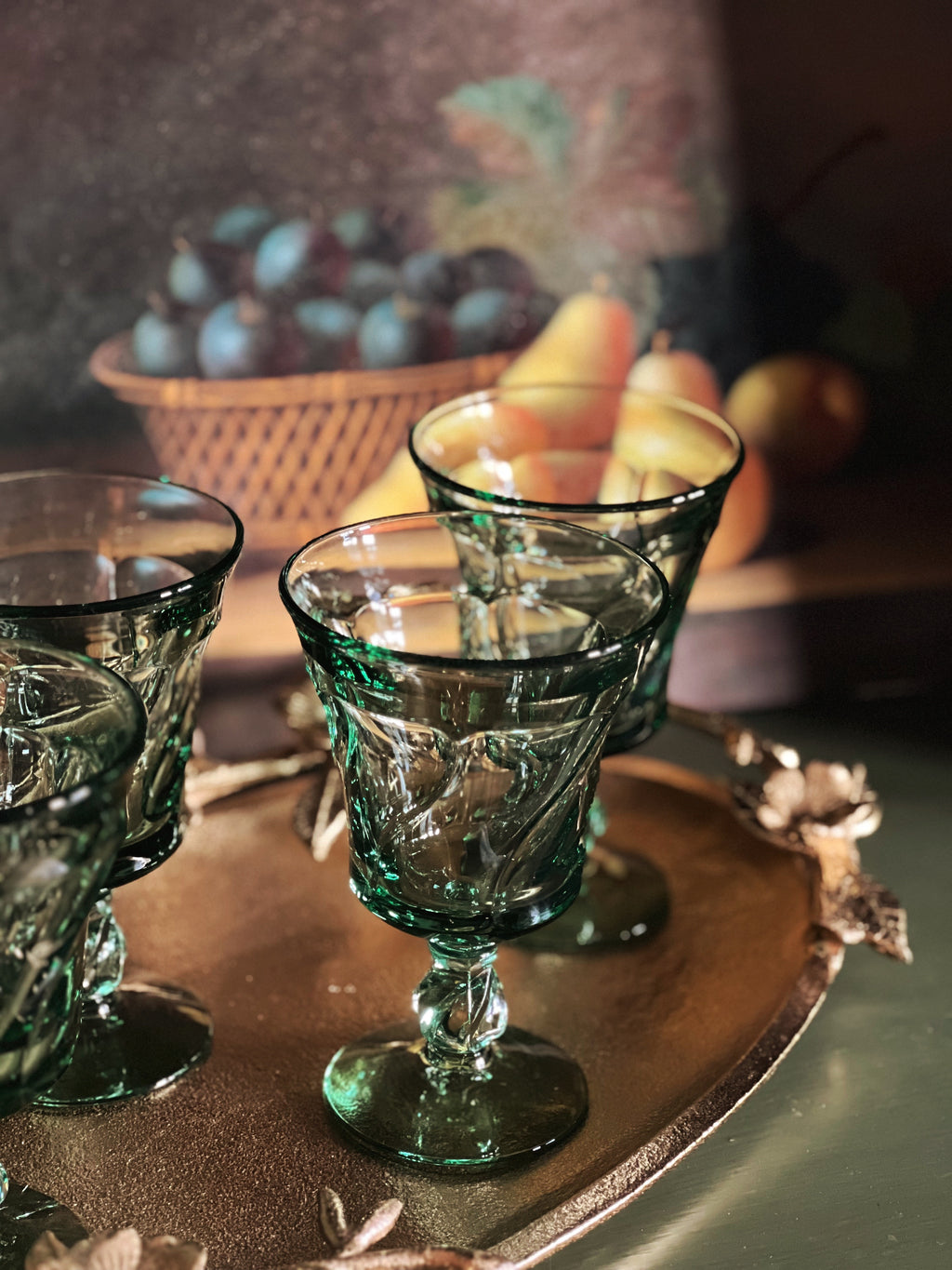 Vintage Fostoria Jamestown Green Wine Glass