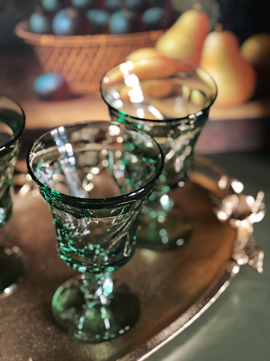 Vintage Fostoria Jamestown Green Wine Glass