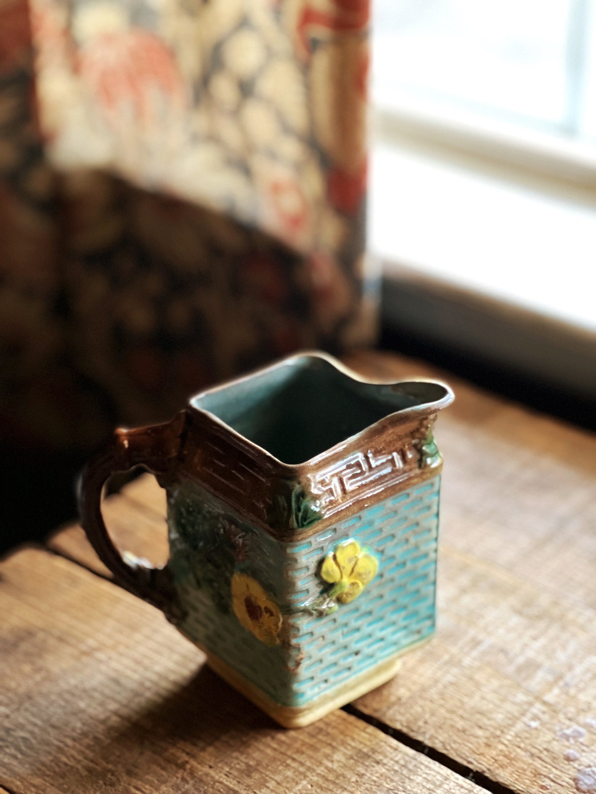 Vintage Hand Painted Majolica Style Creamer / Small Pitcher