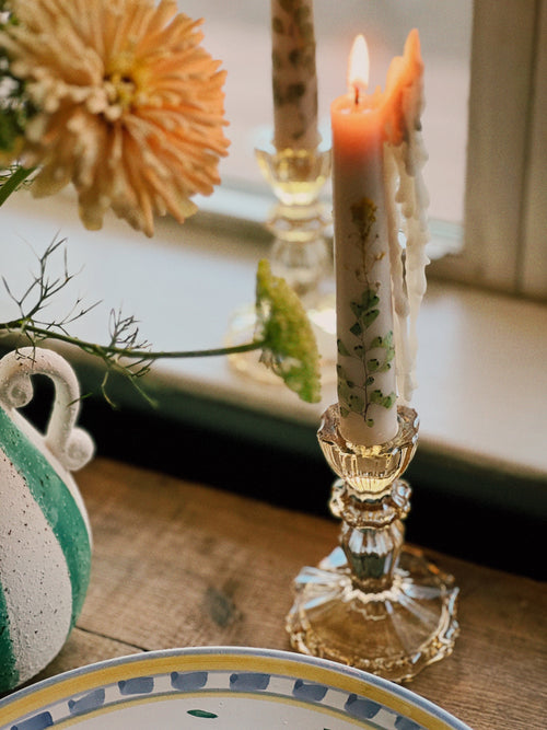 Pair of Vintage Yellow Glass Taper Candleholders