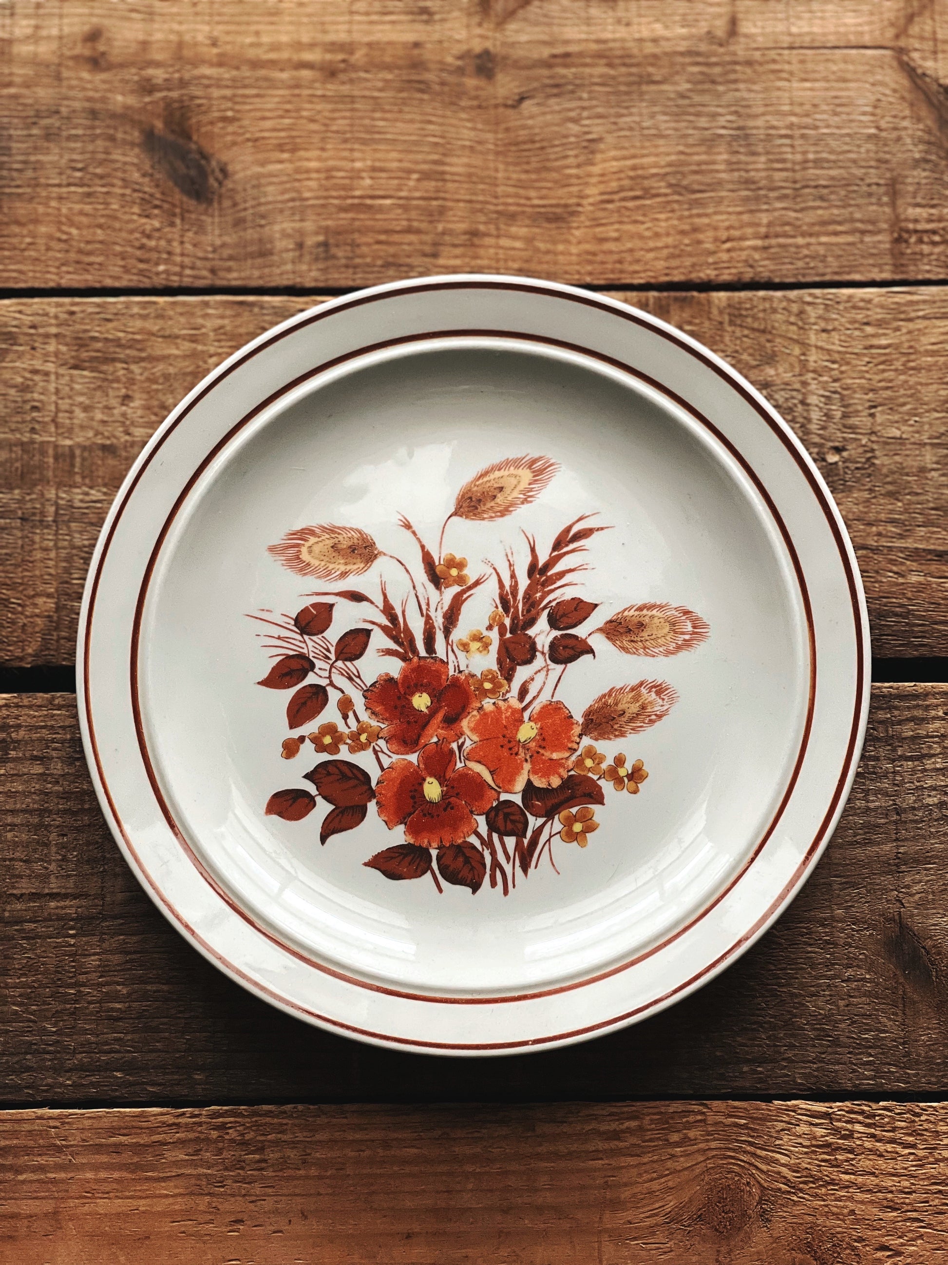 pink and brown floral salad plates