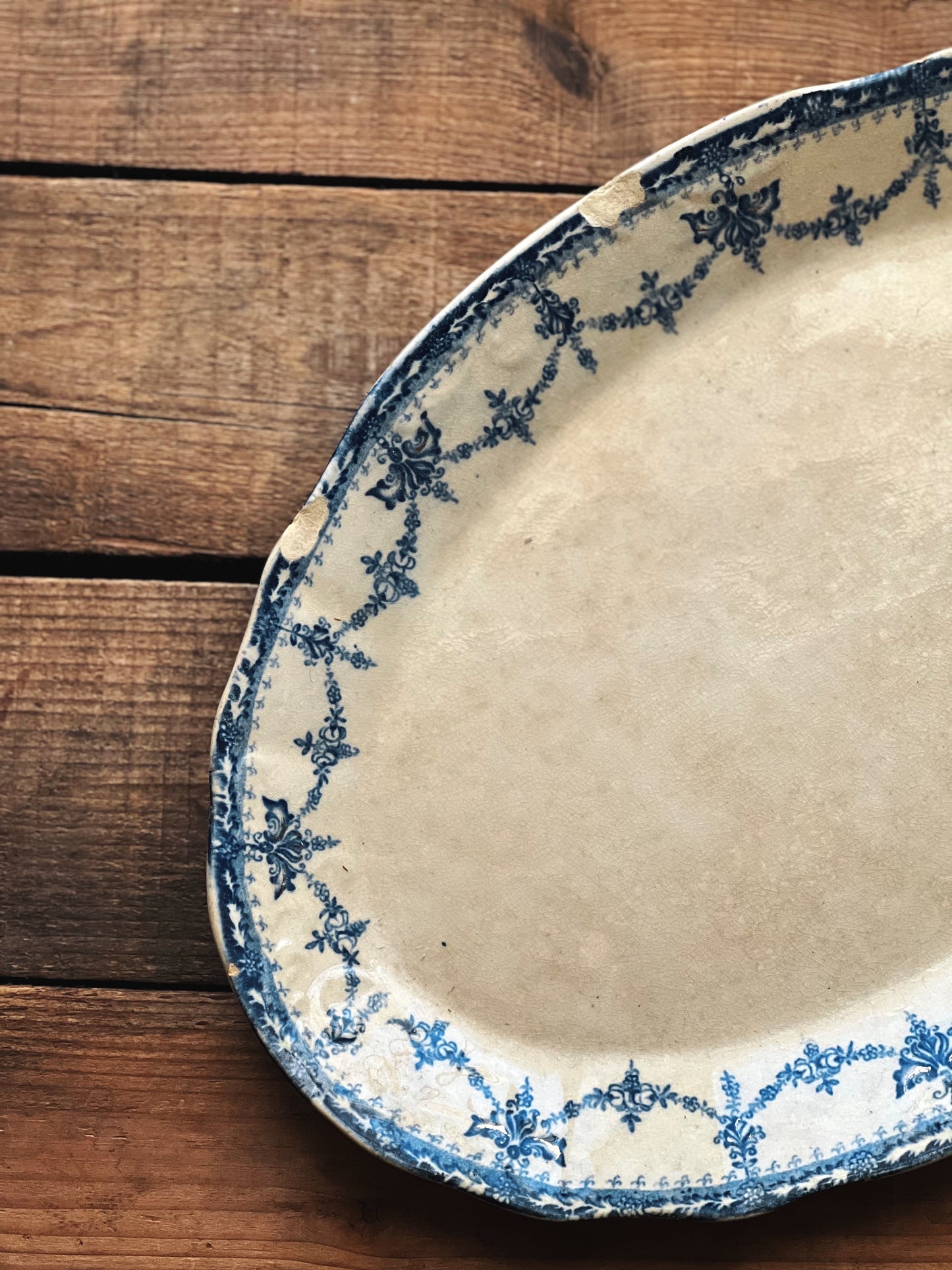 Antique Carolina Flow Blue Oval Serving Platter