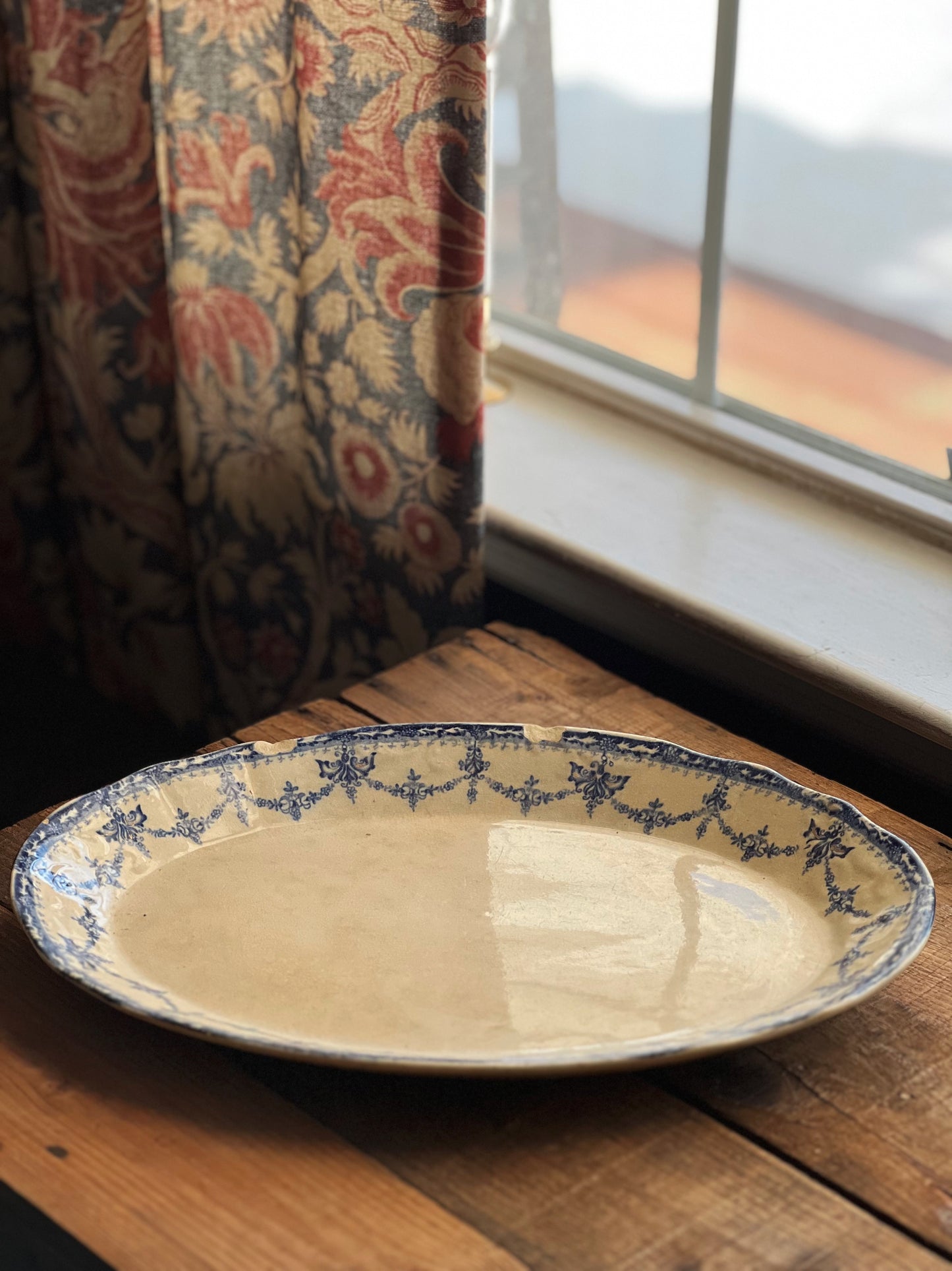 Antique Carolina Flow Blue Oval Serving Platter