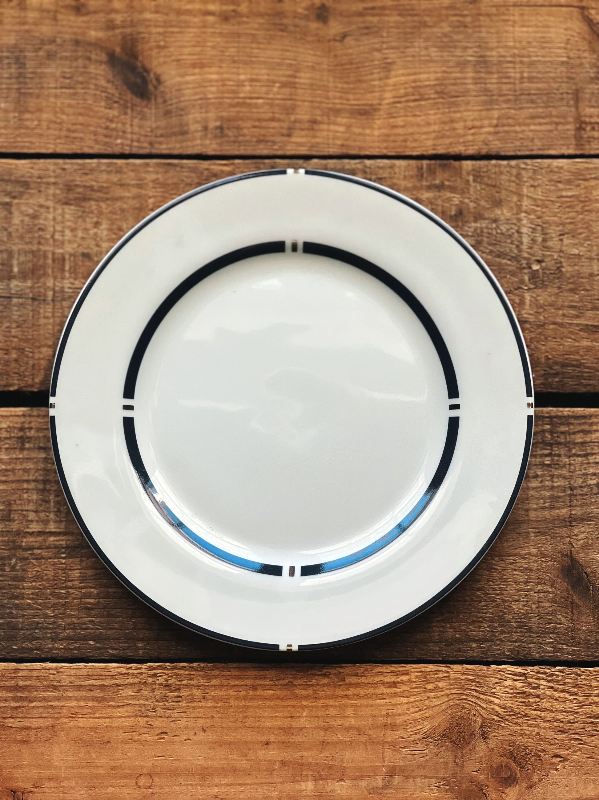 navy banded salad plates by Swid Powell