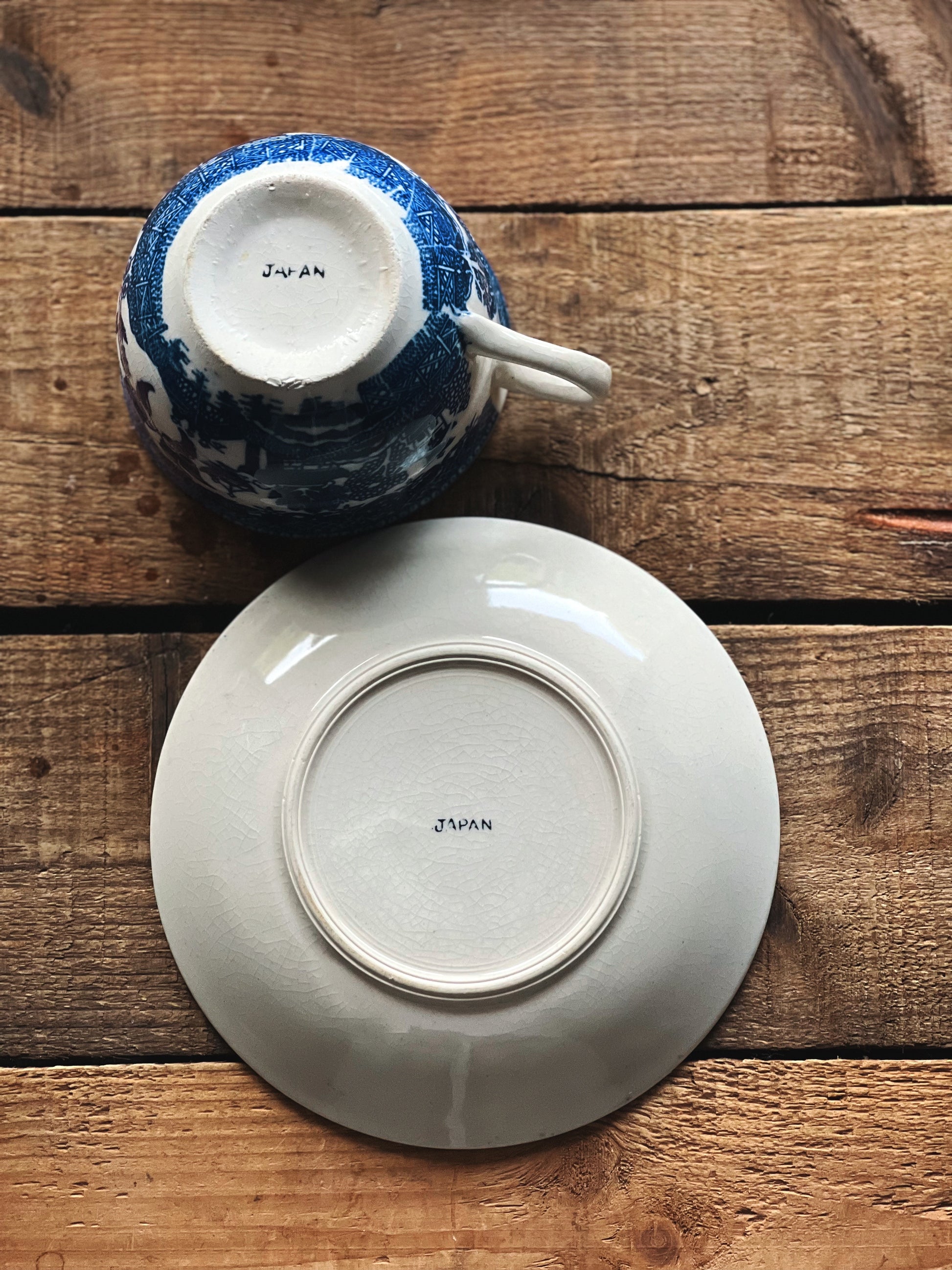 Vintage Blue Willow Japan Teacup & Saucer Set