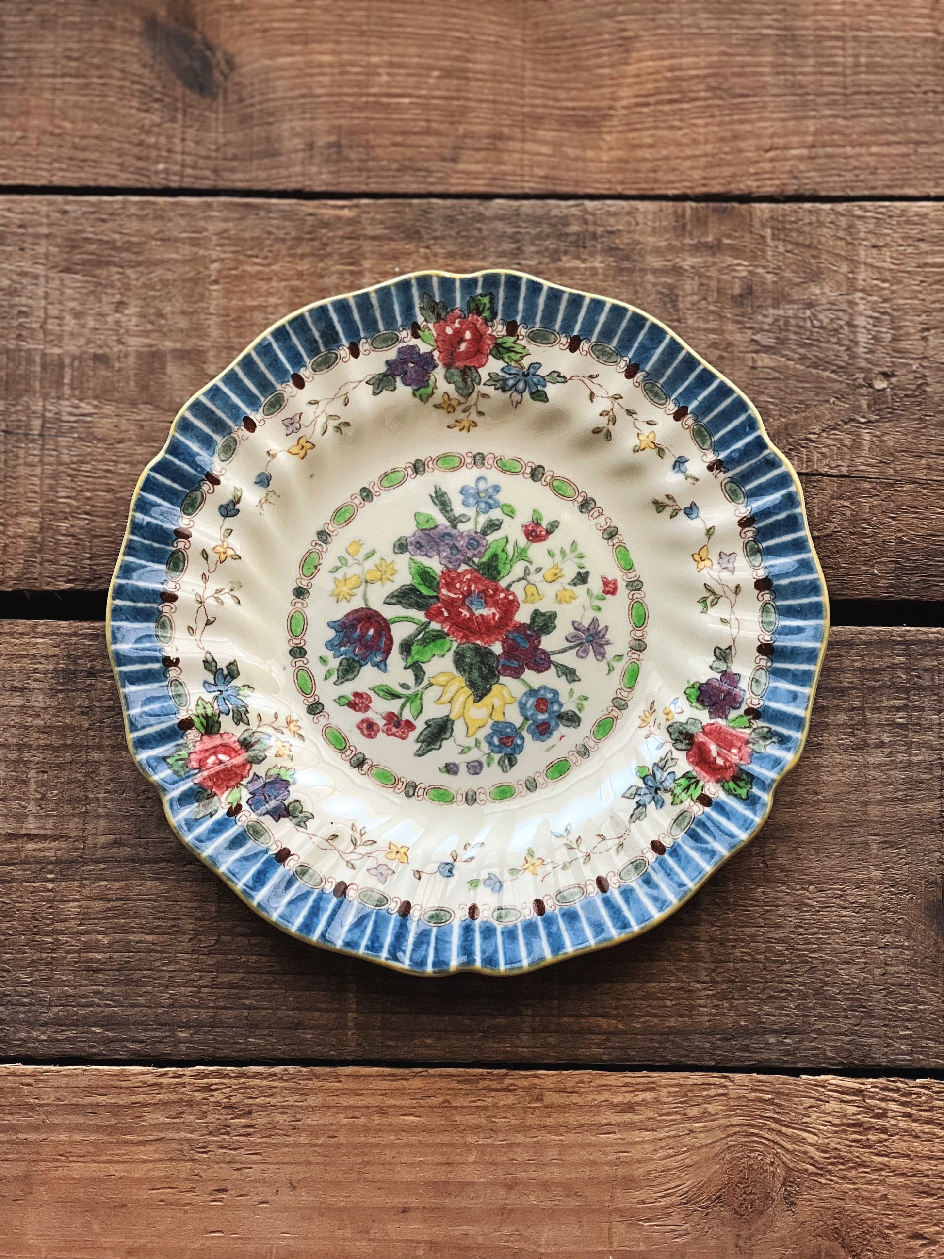 multicolor floral and stripe antique plate