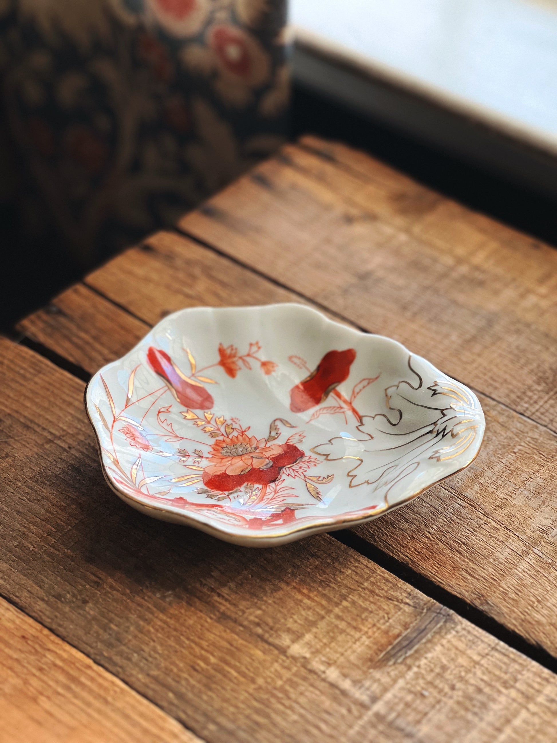 coral and gold hand painted shell bowl