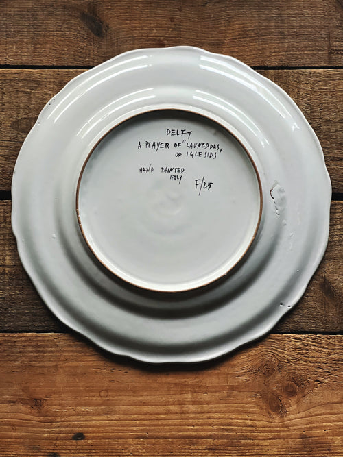 Rare Hand Painted Vintage Delft Italy "A Player of Launeddas of Iglesids" Plate