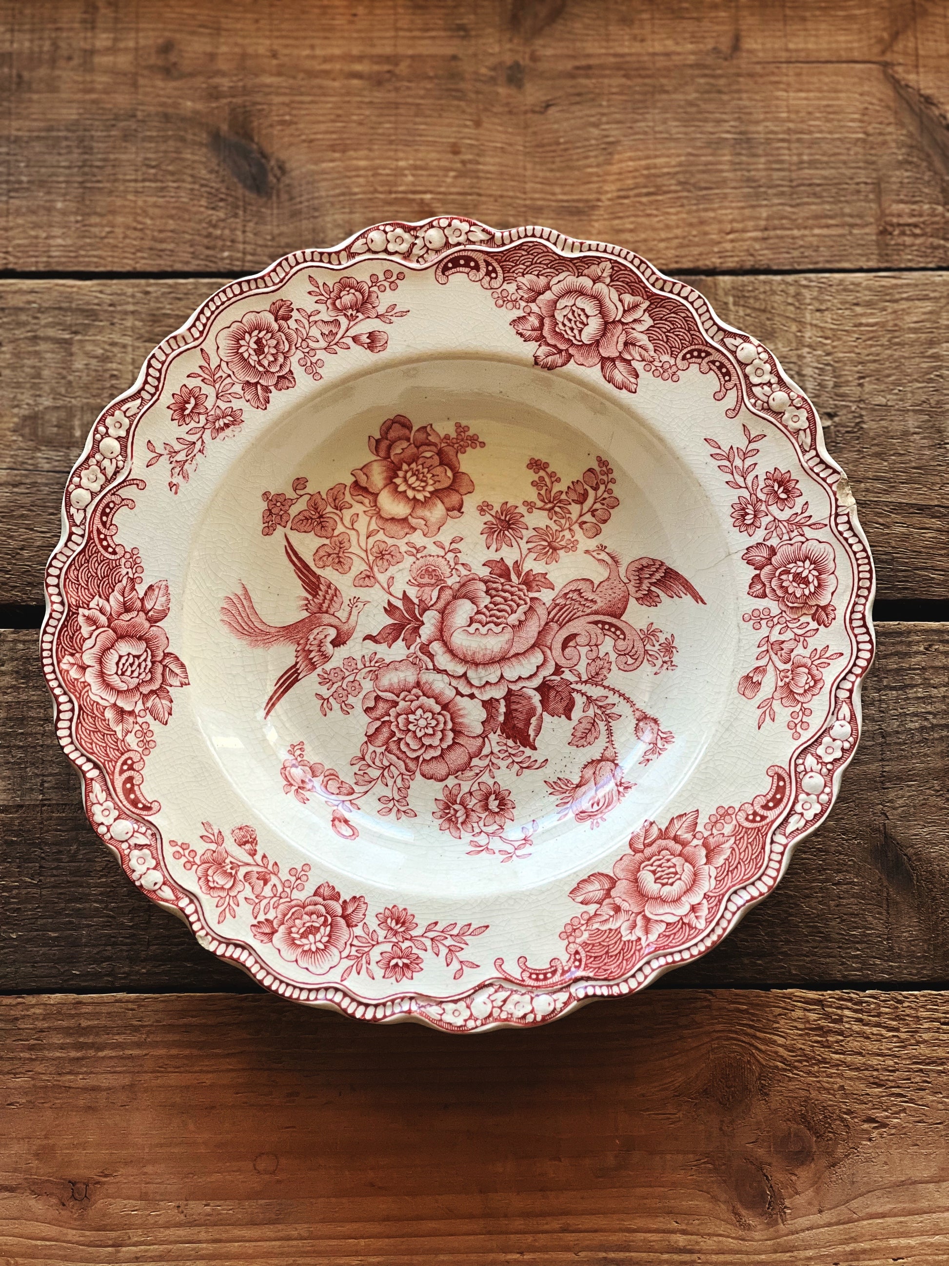 Crown Ducal pink Bristol rimmed soup bowl