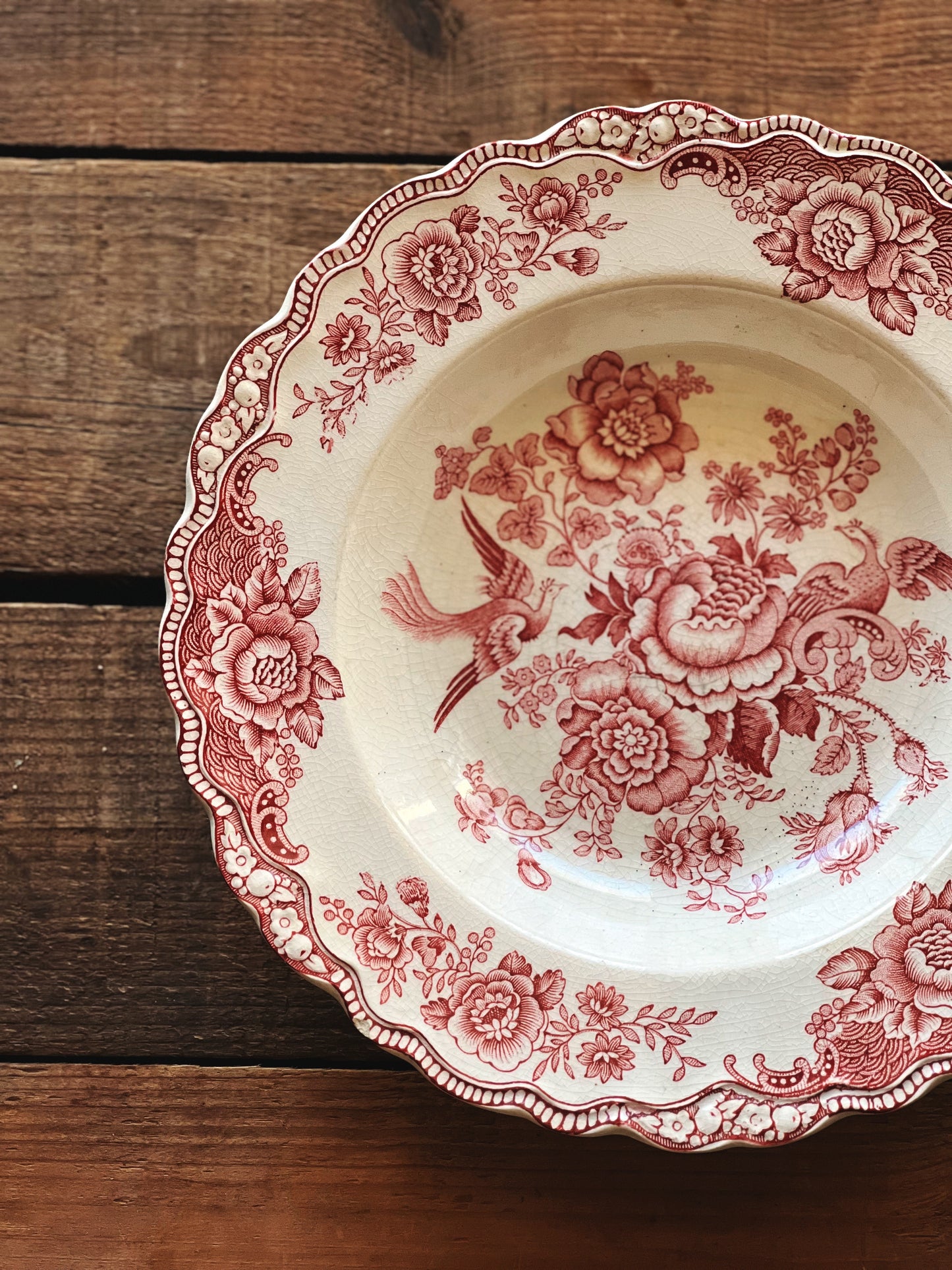 Vintage Crown Ducal Bristol Pink Rimmed Soup Bowl