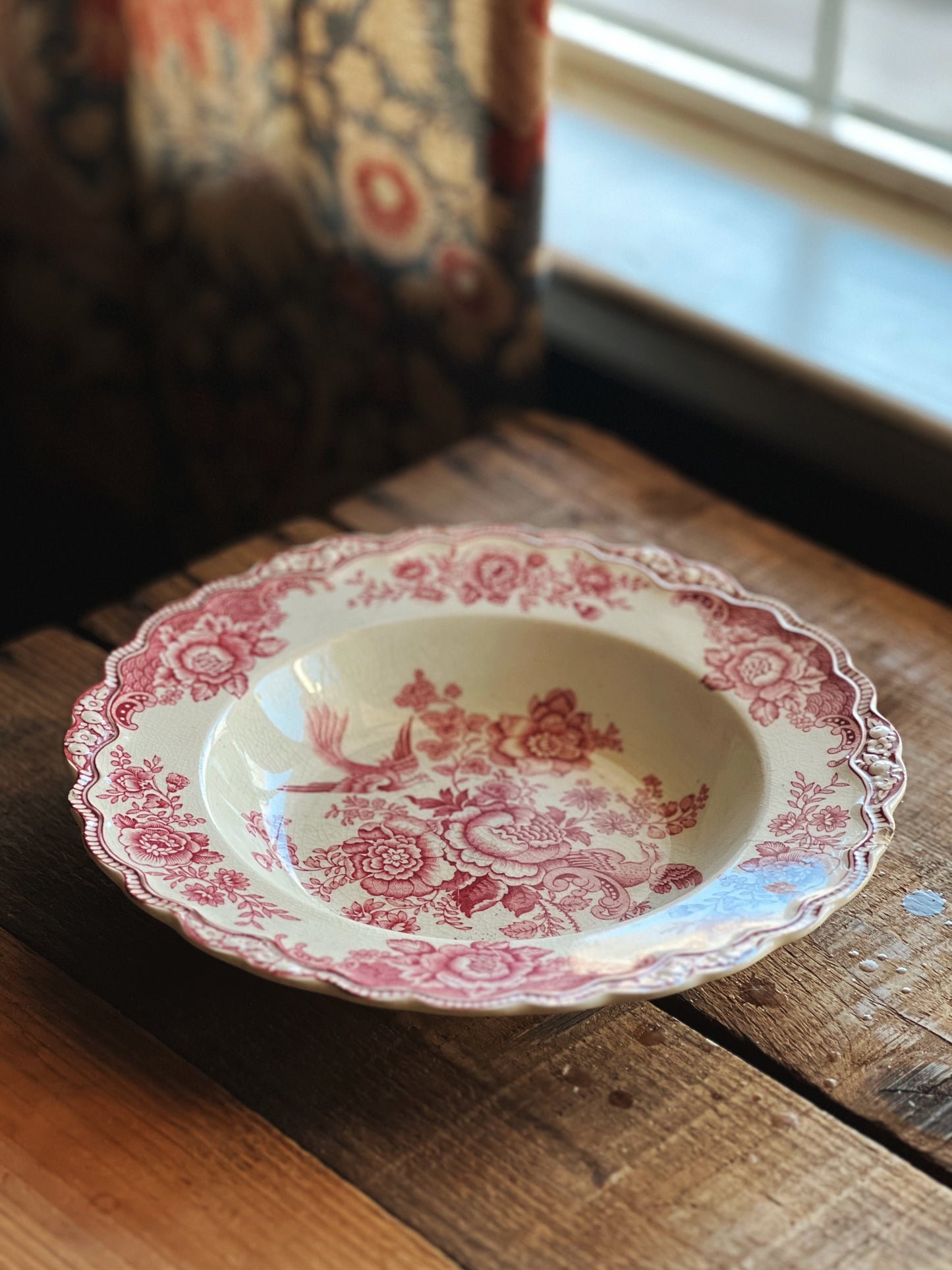 Vintage Crown Ducal Bristol Pink Rimmed Soup Bowl