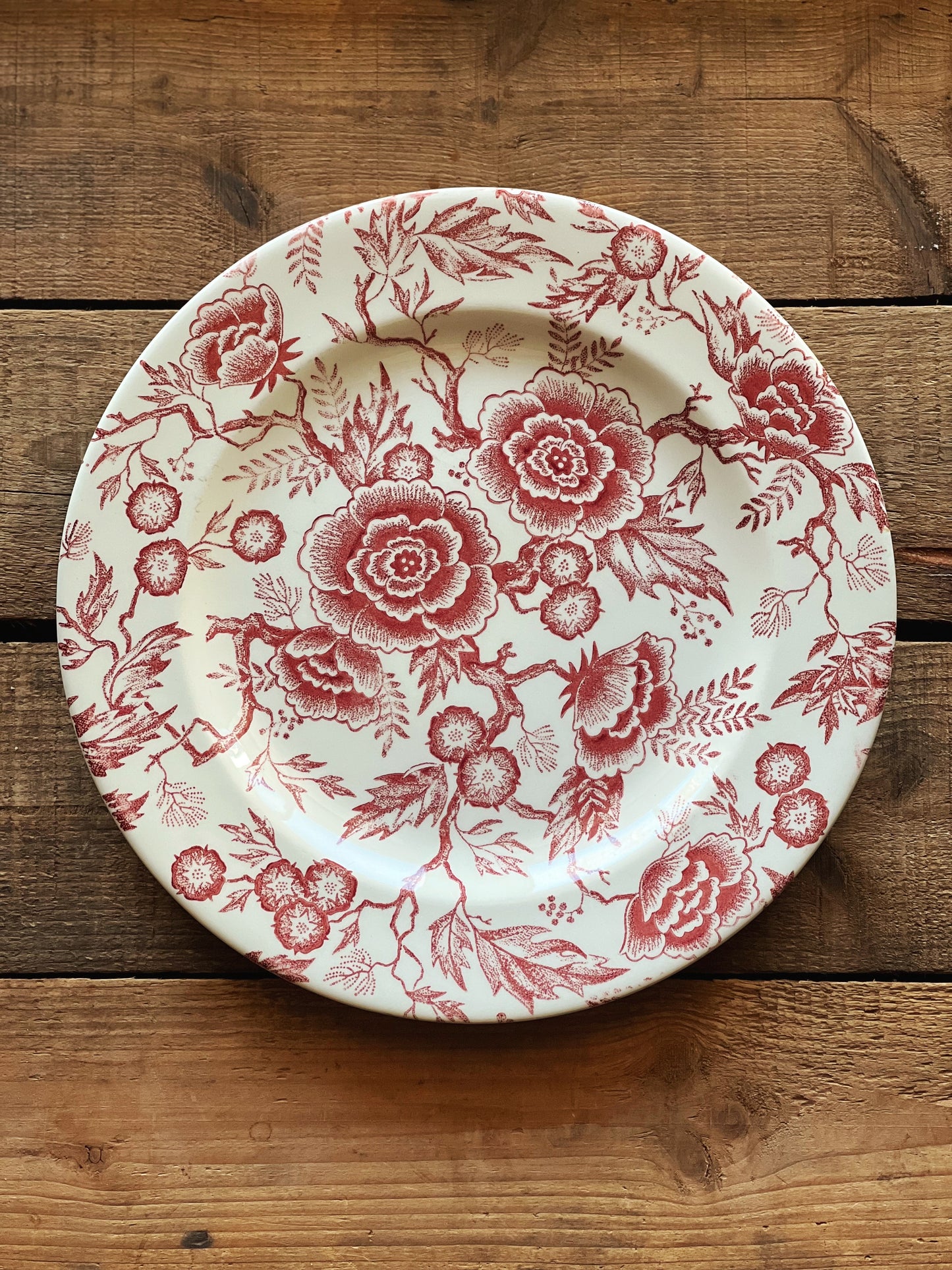 pink floral transferware plate