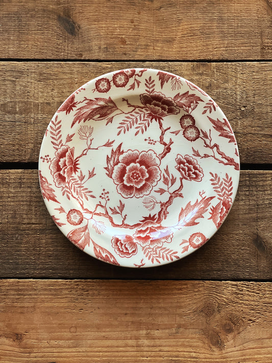 pink floral transferware plate