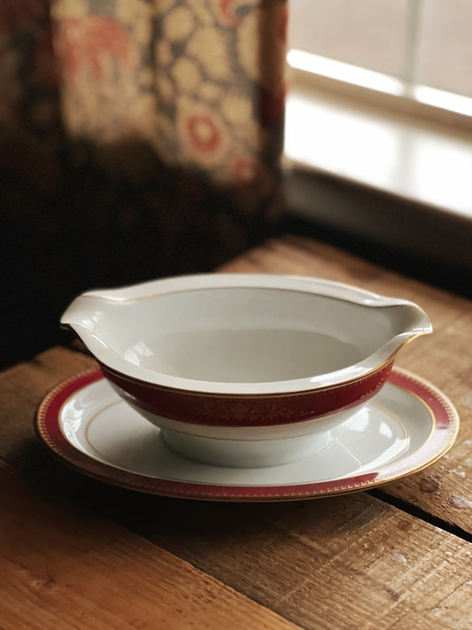 Vintage Noritake Goldmere Gravy Boat with Attached Under Plate