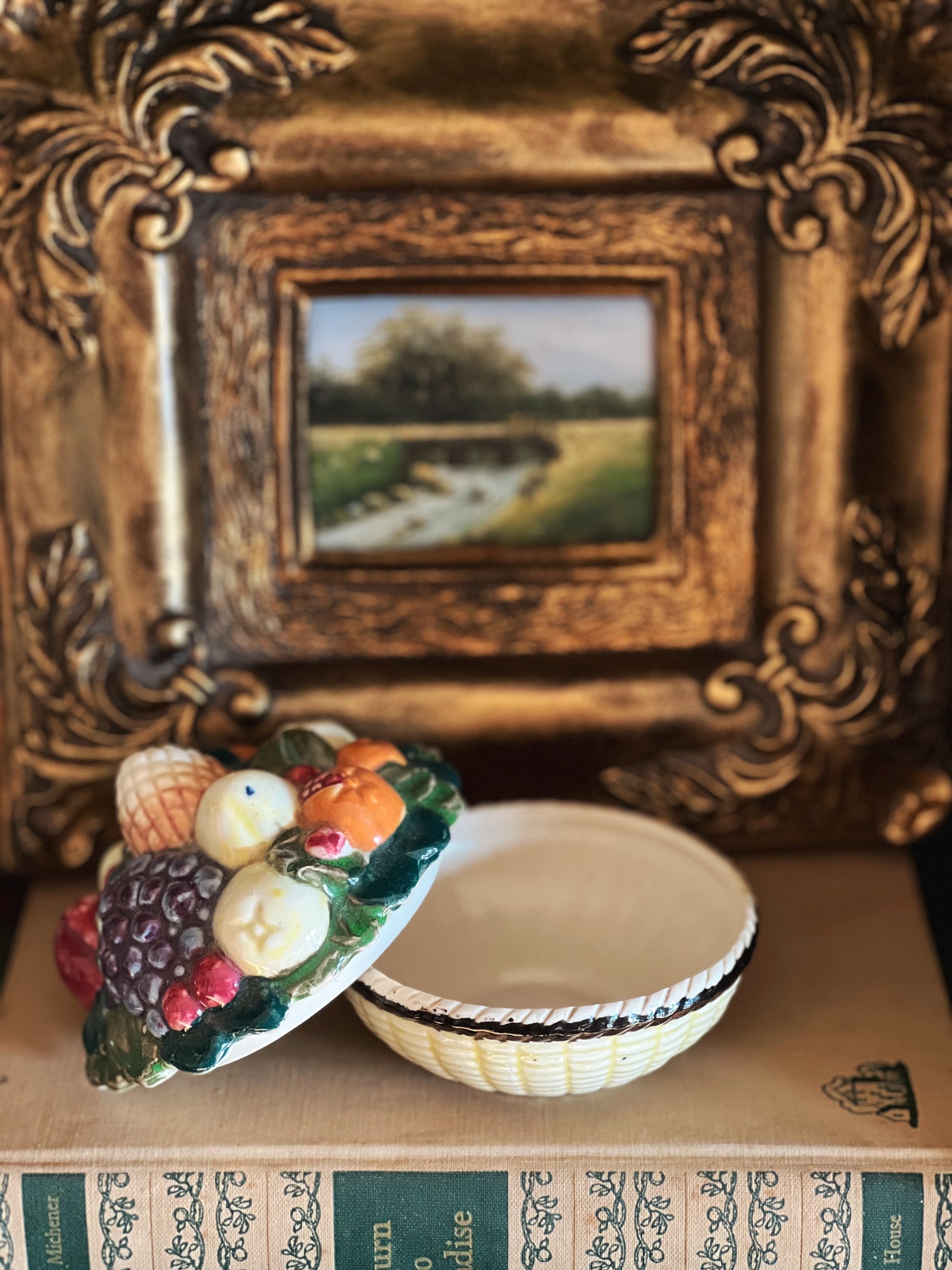 Vintage Hand Painted Japan Trinket Box with Fruit Lid