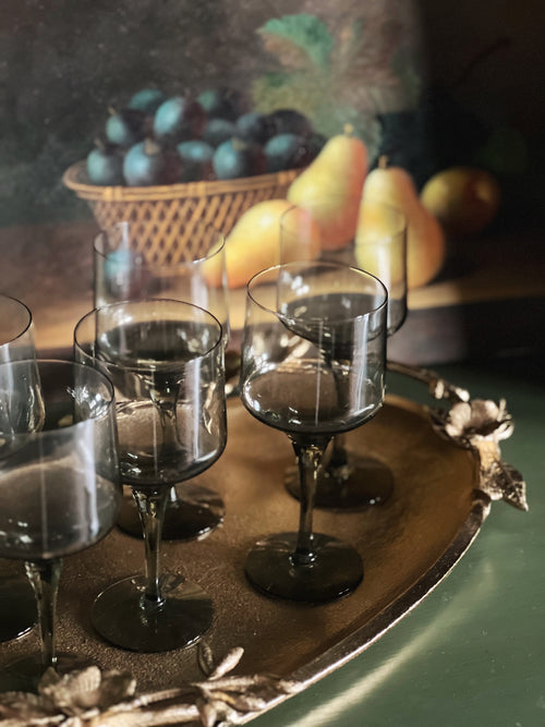 Vintage Smoky Gray Crystal Wine Glass
