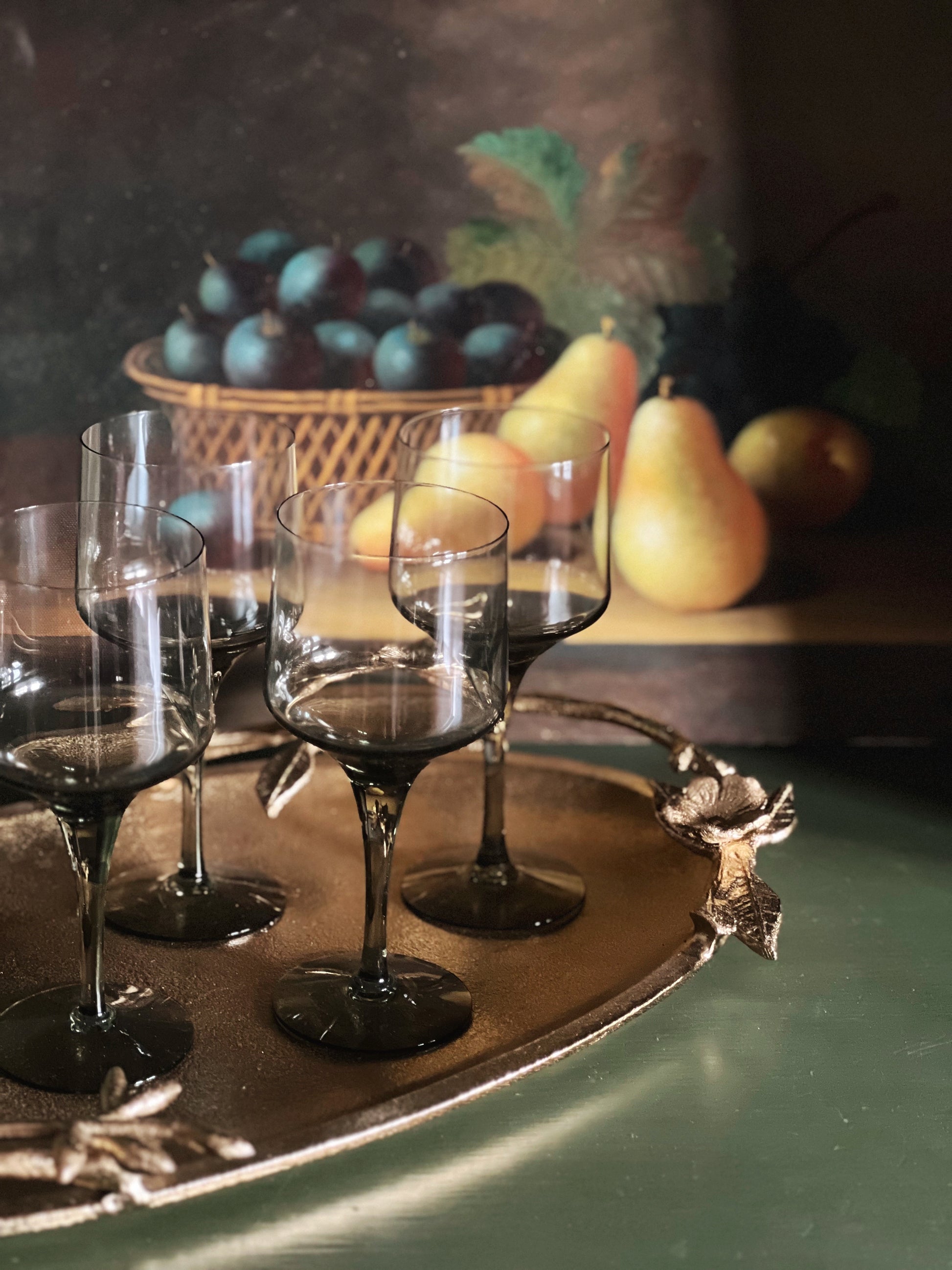 Vintage Smoky Gray Crystal Wine Glass